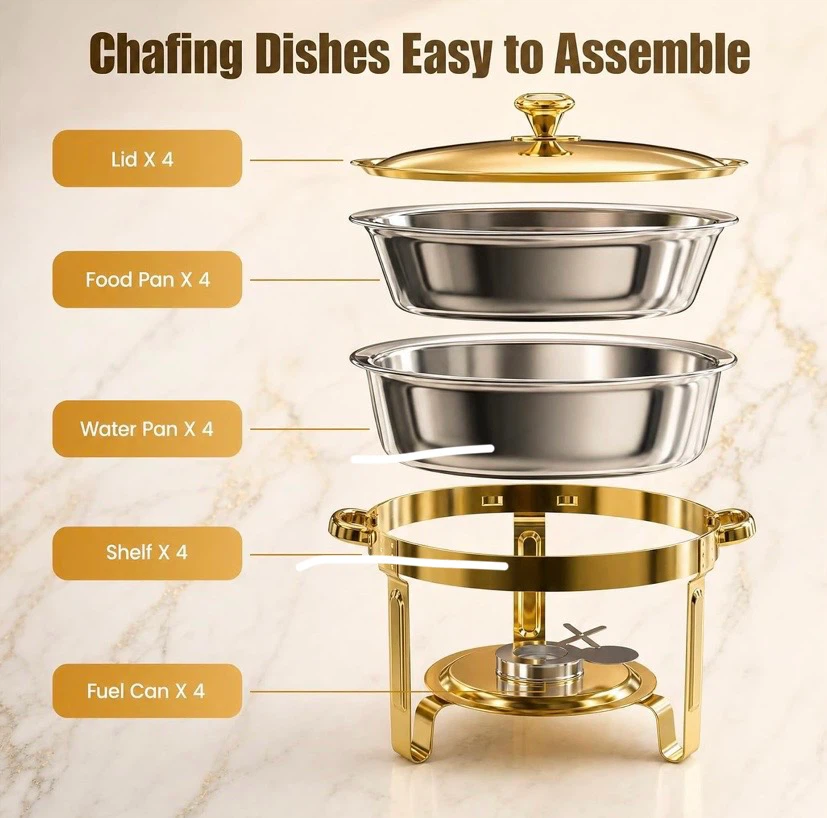 New 6QT Gold Chafing Dishes Set of 4 - photo 3