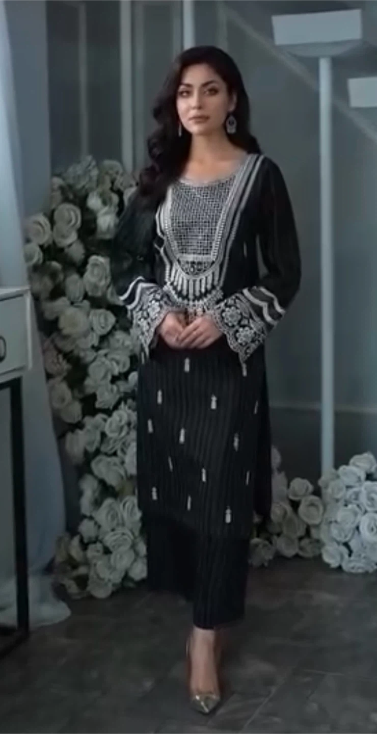 Navy blue Embroidered Kurti with trousers