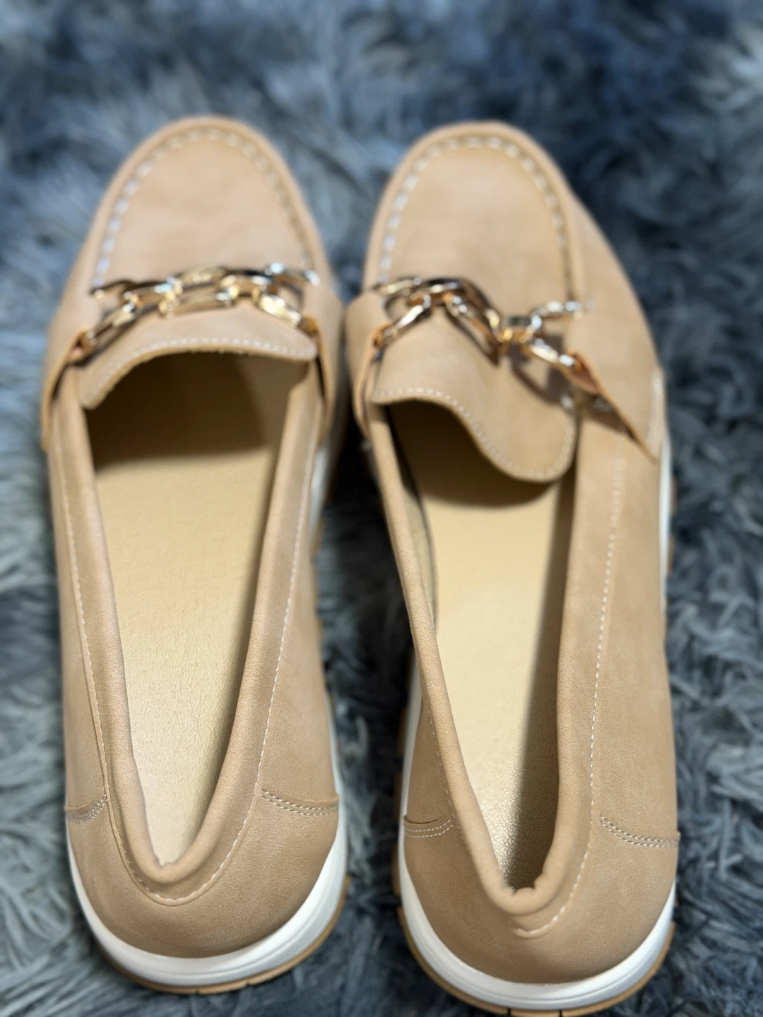 Tan Loafers with Gold Chain Detail - photo 3