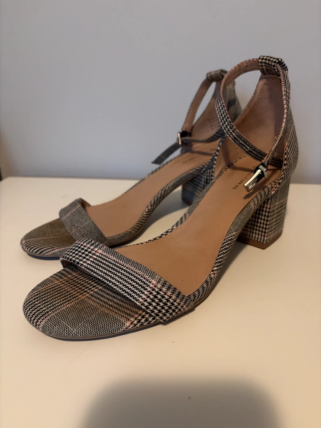 Plaid Block Heel Sandals