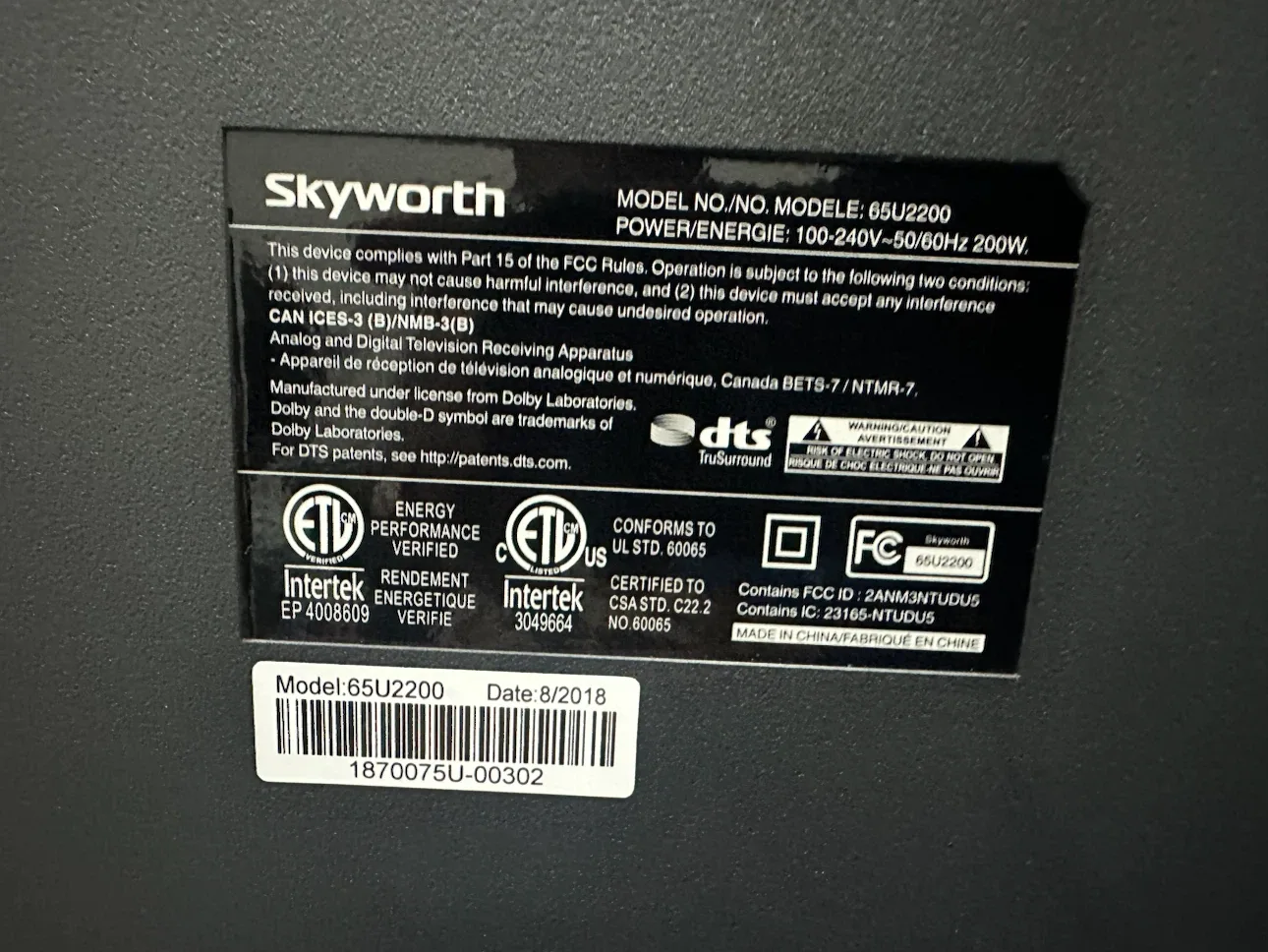 Skyworth 65U2200 65-inch TV