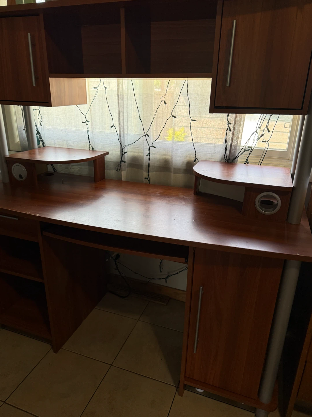 Cherry Wood Computer Desk with Hutch