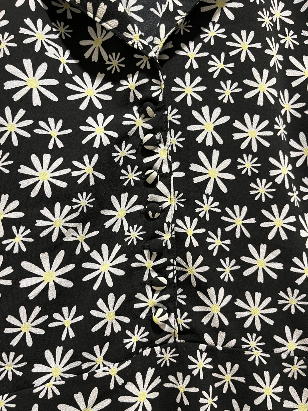 Black Daisy Print Button-Up Shirt Dress - photo 3