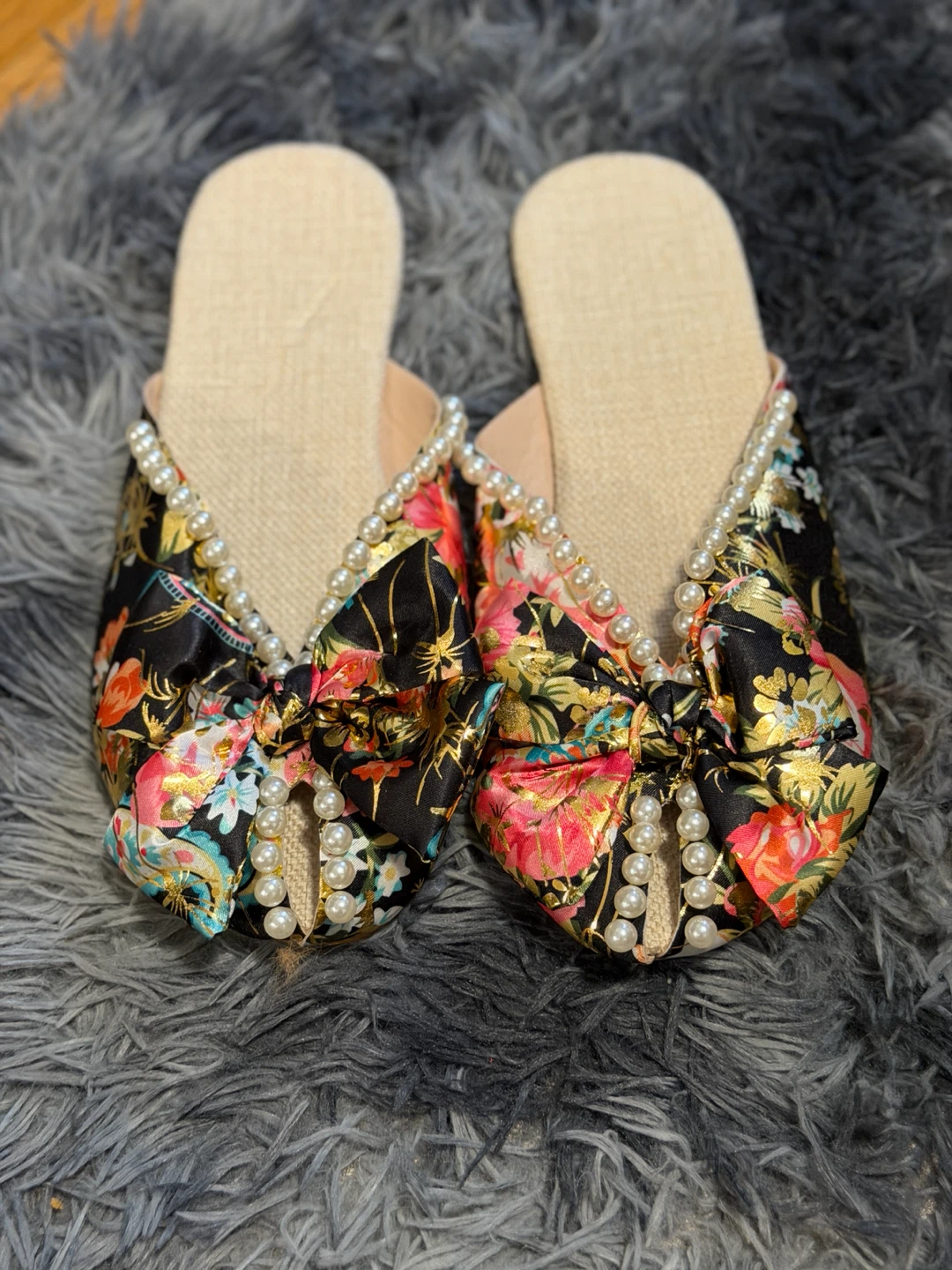 Floral Bow Slides with Pearls - photo 2