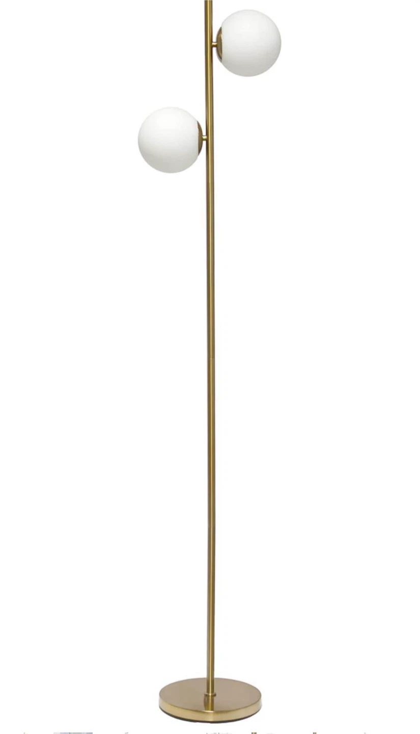 Brass Floor Lamp with 2 White Globe Shades