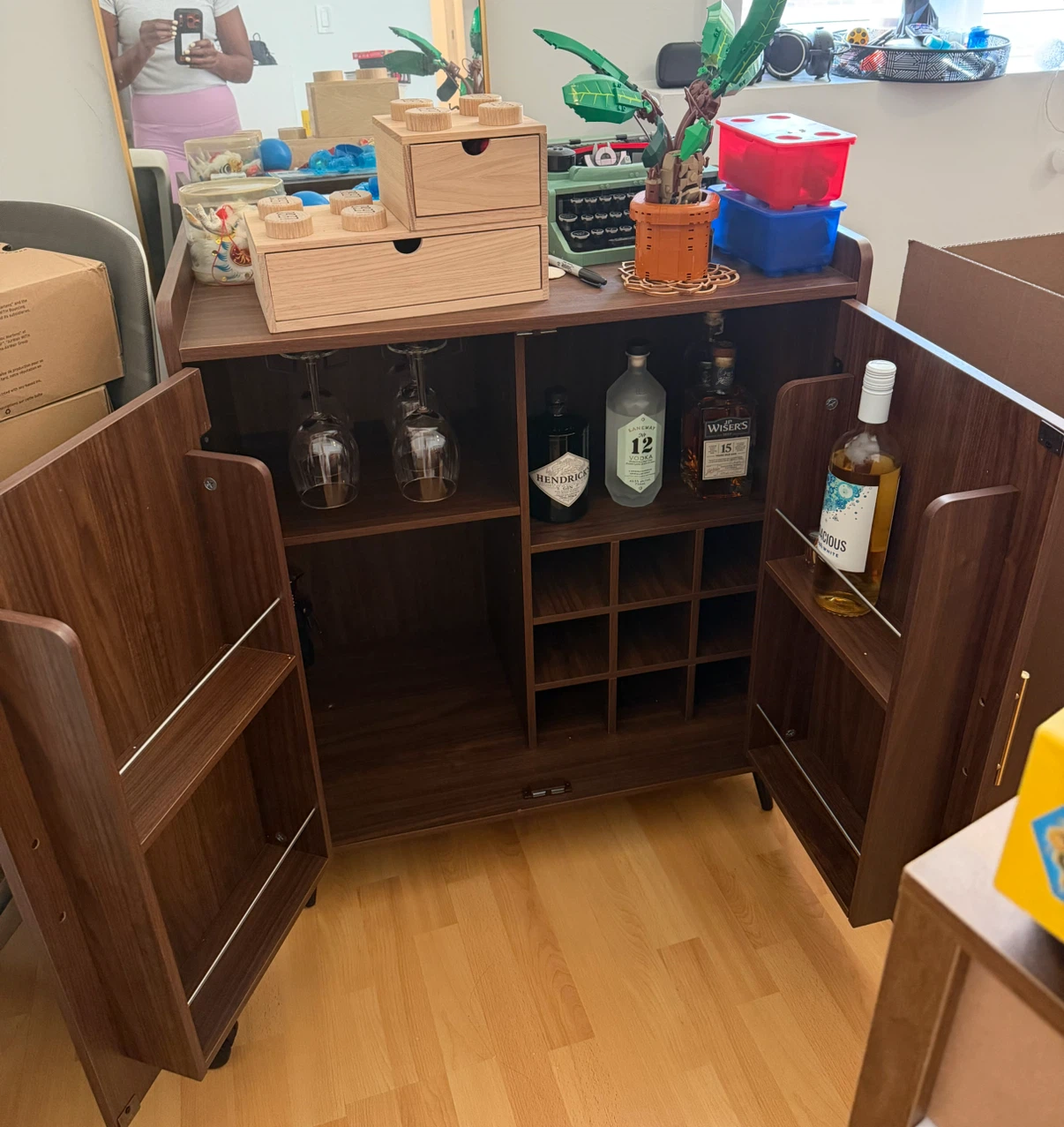 Dark Wood Bar Cabinet with Wine Rack - photo 2