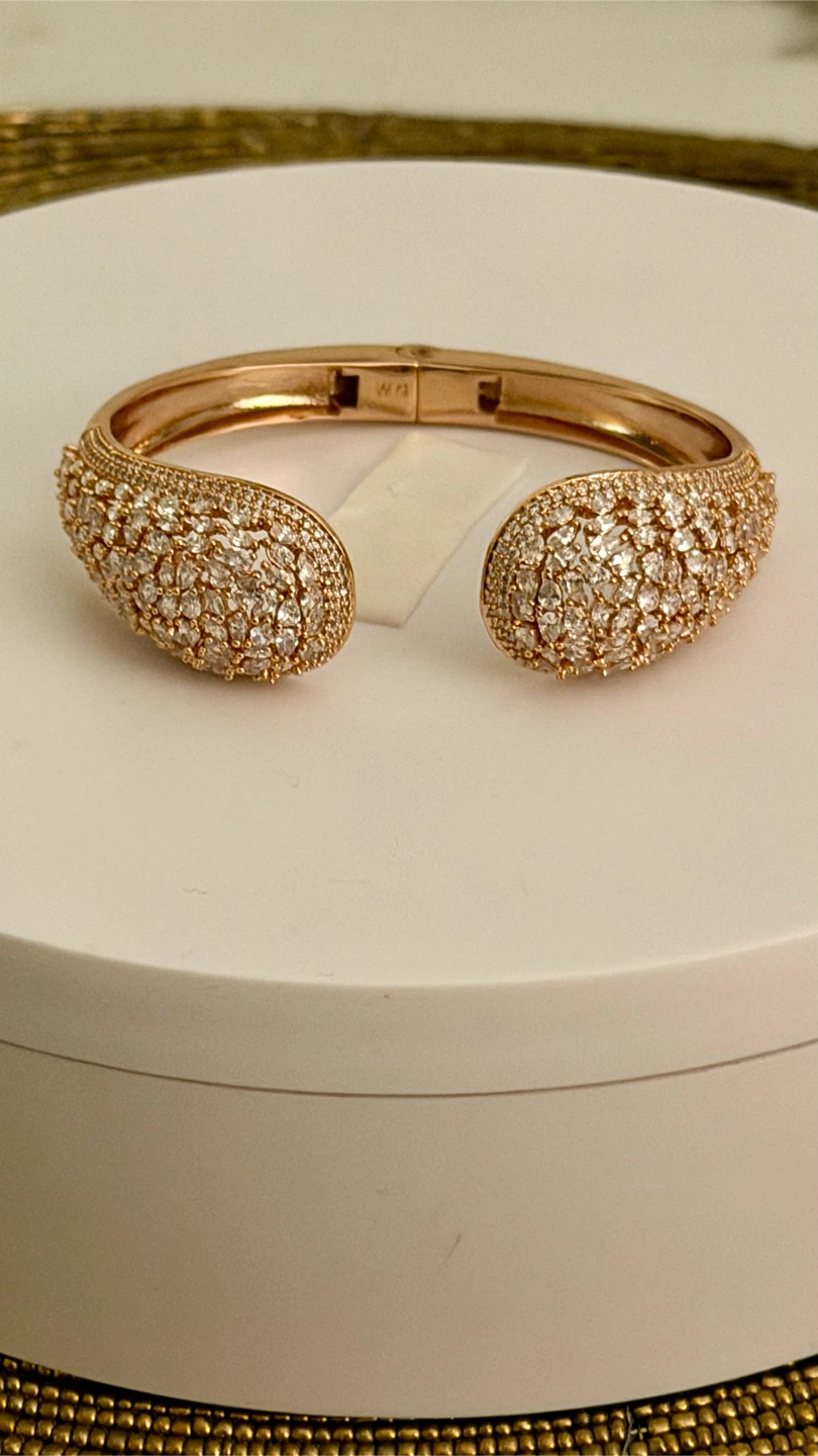 WG stamped Rose Gold Tone Bangle Bracelet with Crystals