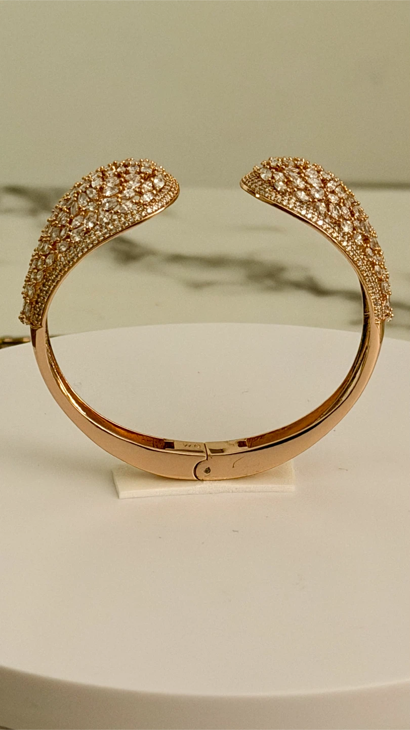 WG stamped Rose Gold Tone Bangle Bracelet with Crystals - photo 2