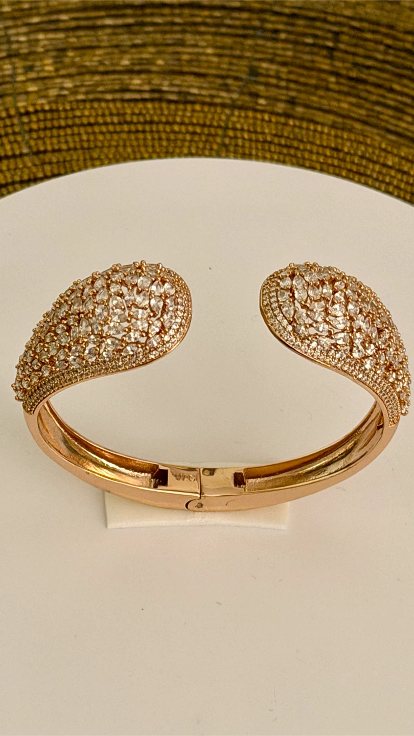 WG stamped Rose Gold Tone Bangle Bracelet with Crystals - photo 3