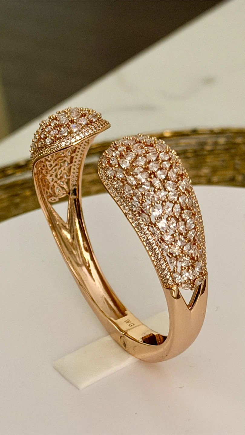 WG stamped Rose Gold Tone Bangle Bracelet with Crystals - photo 4