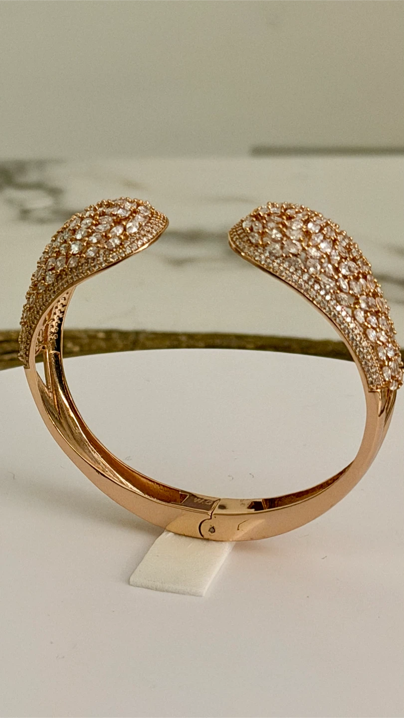 WG stamped Rose Gold Tone Bangle Bracelet with Crystals - photo 5