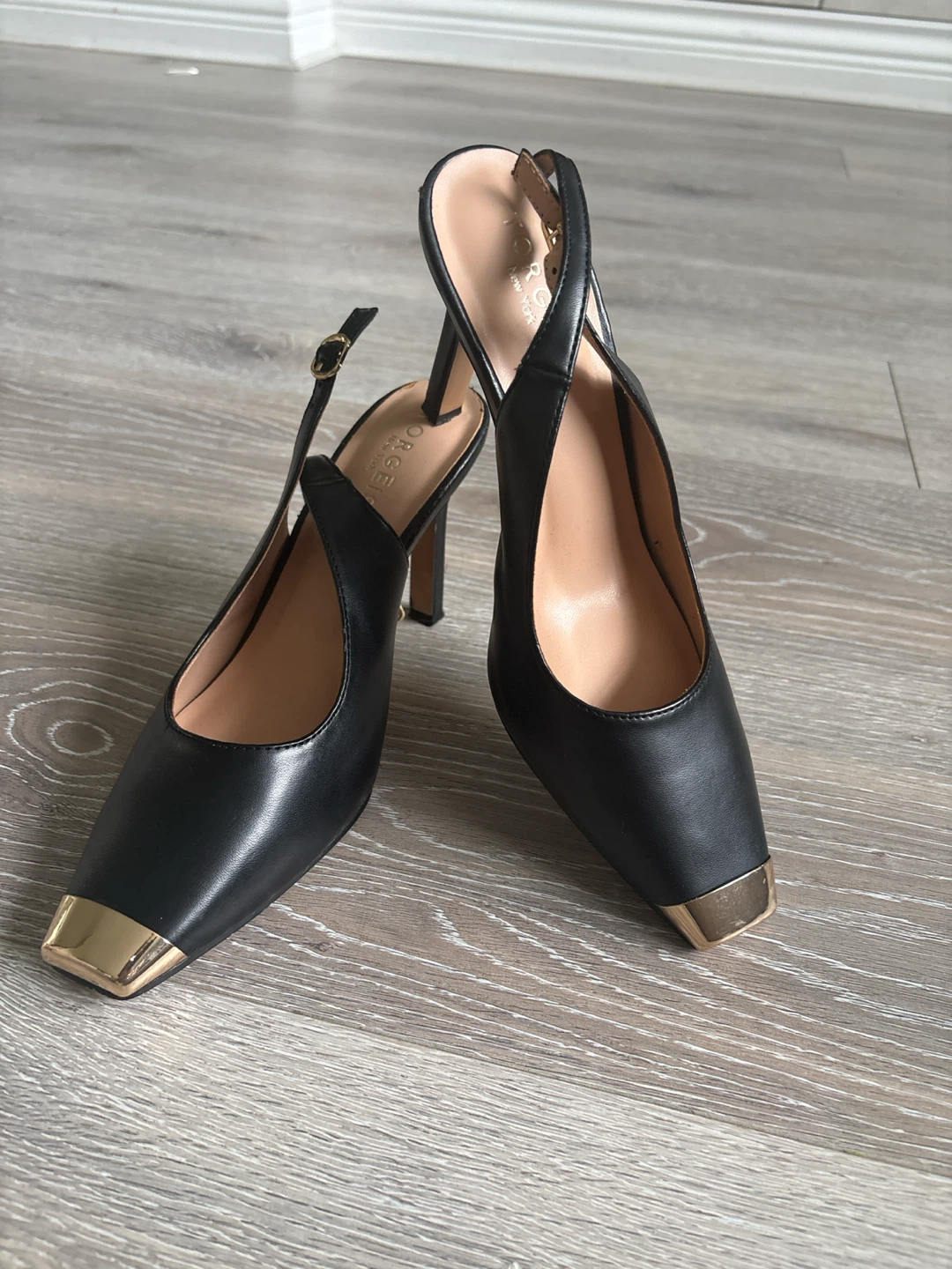 TorGels New York Black  Heels with Gold Toe Cap - Size 7
