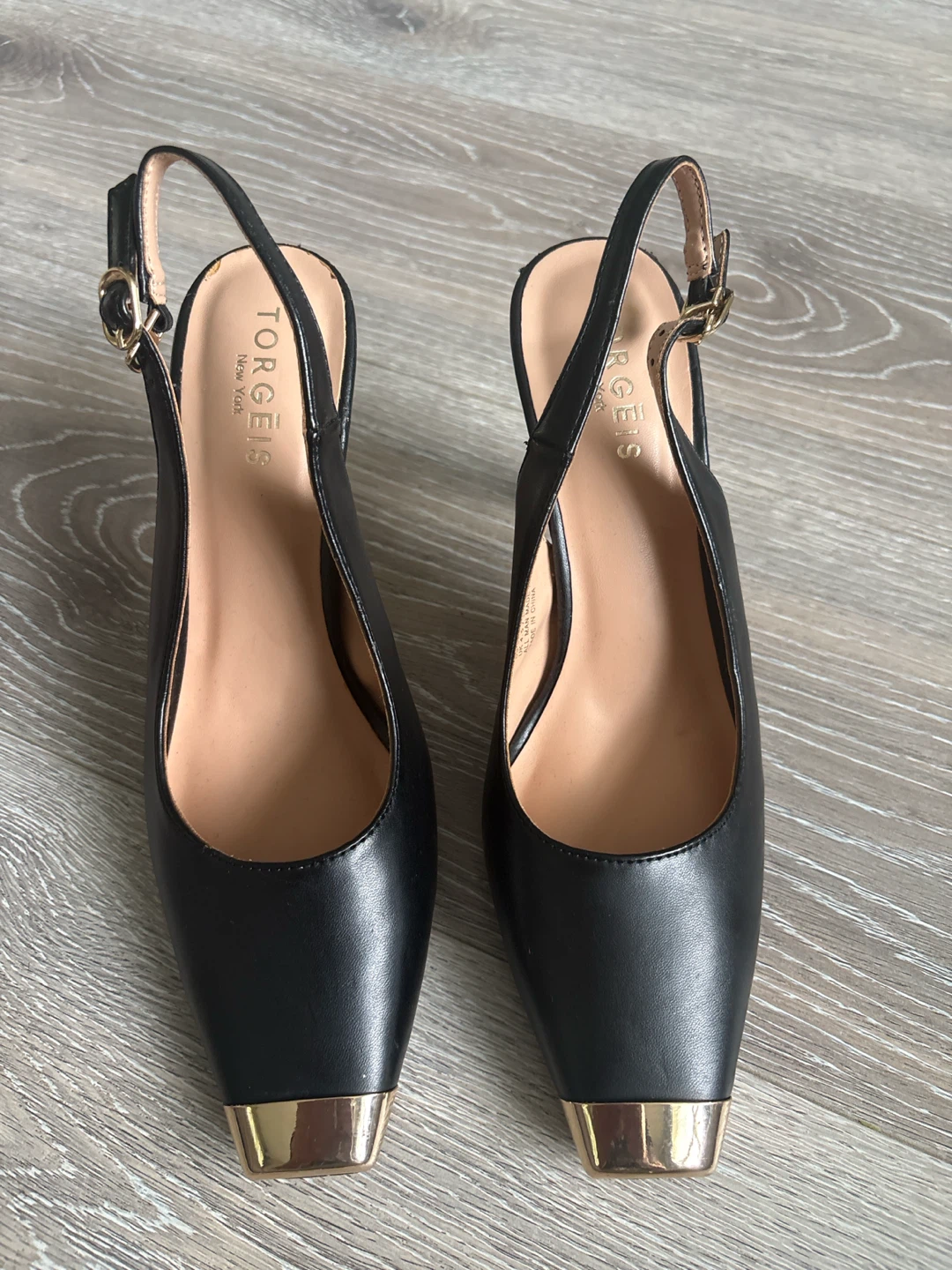 TorGels New York Black  Heels with Gold Toe Cap - Size 7 - photo 3