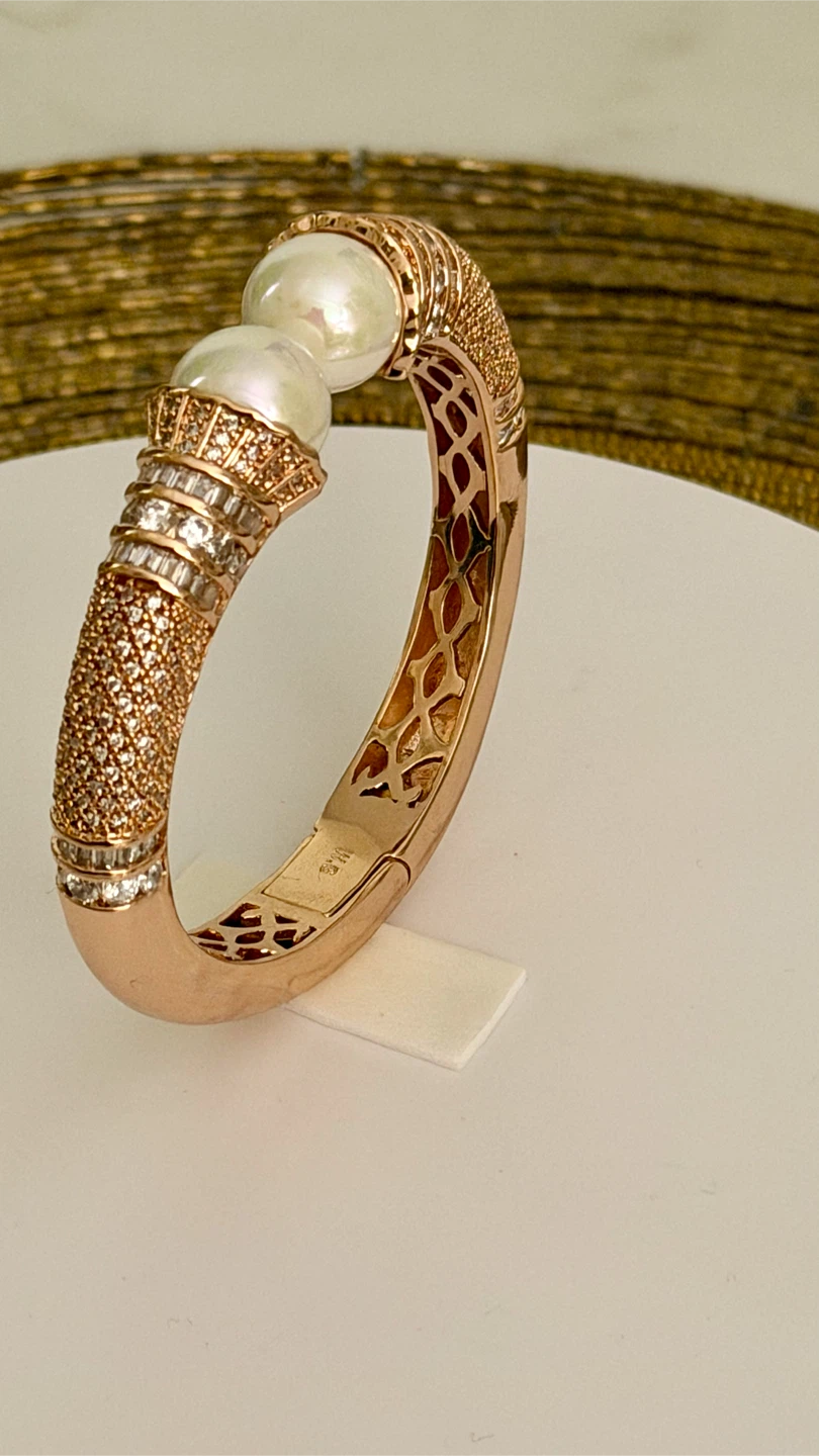 WG stamped Rose Gold Tone bracelet with Pearls and Crystals - photo 4