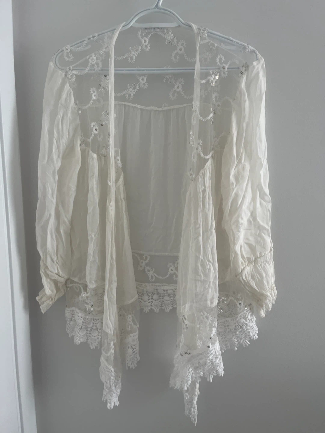 White Lace & Sequin Kimono Cardigan