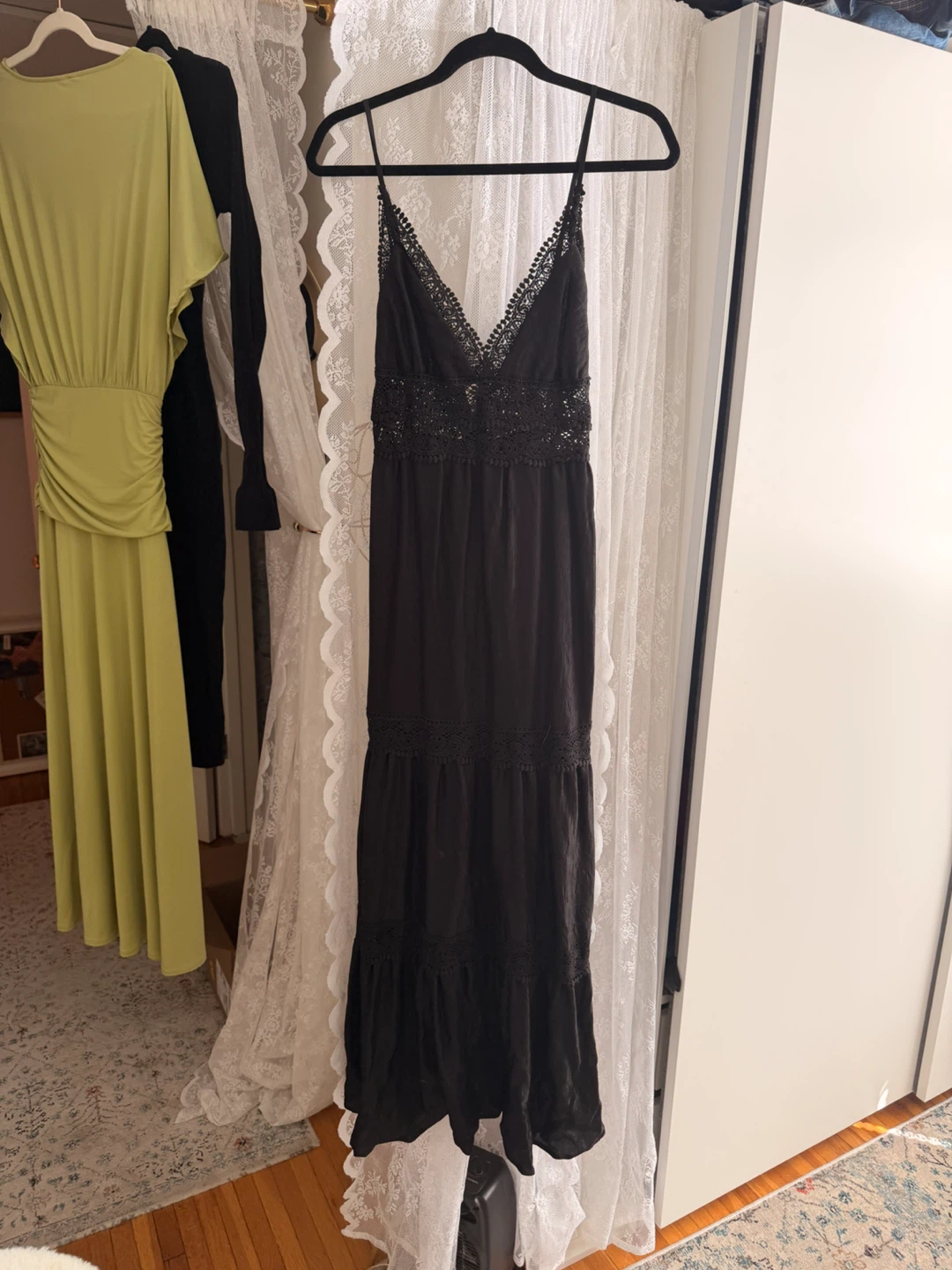 Stunning Black Lace Trim Maxi Dress (medium)