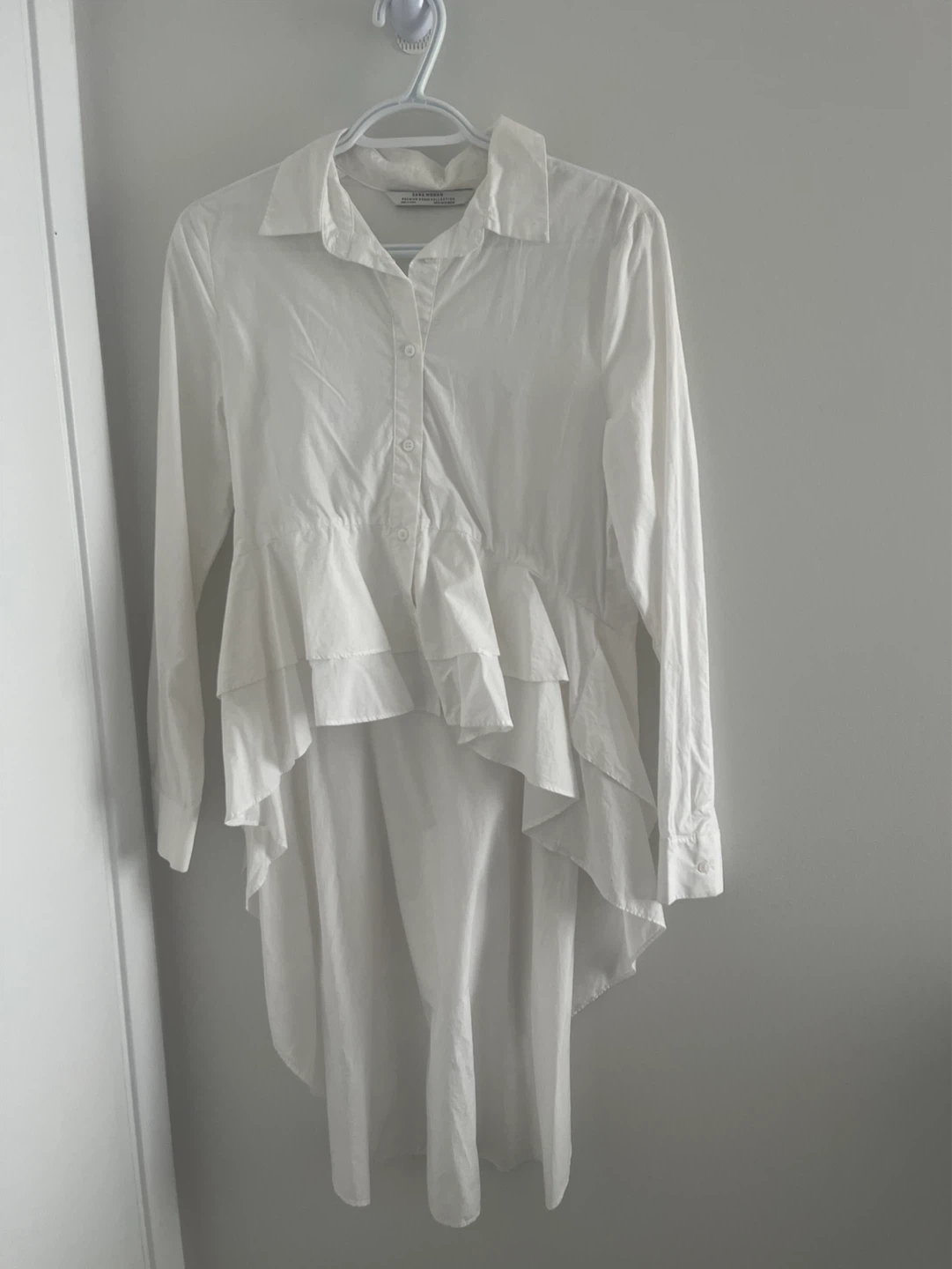 Zara Women White Peplum High-Low Shirt