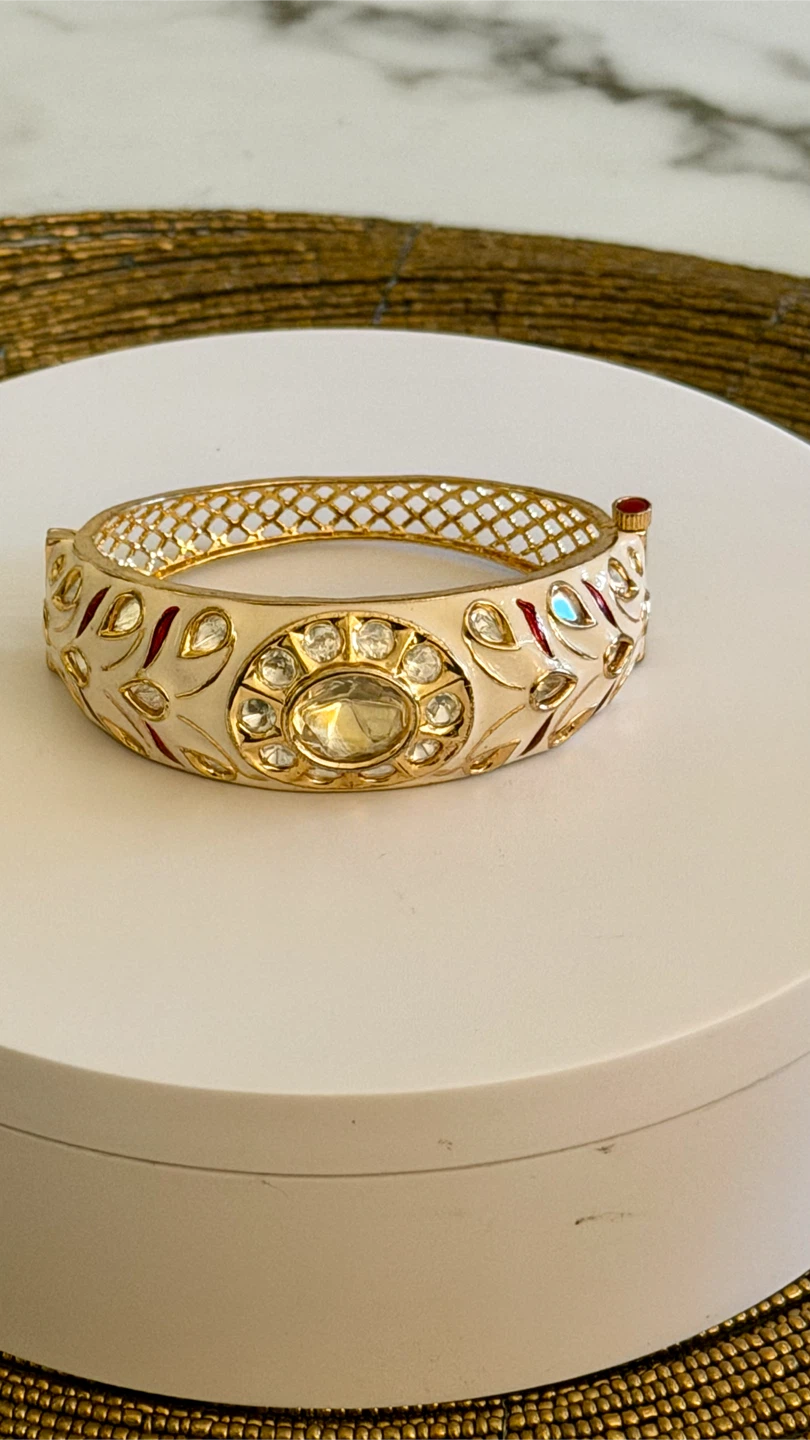 Cream and Gold tayani Enamel Bangle Bracelet