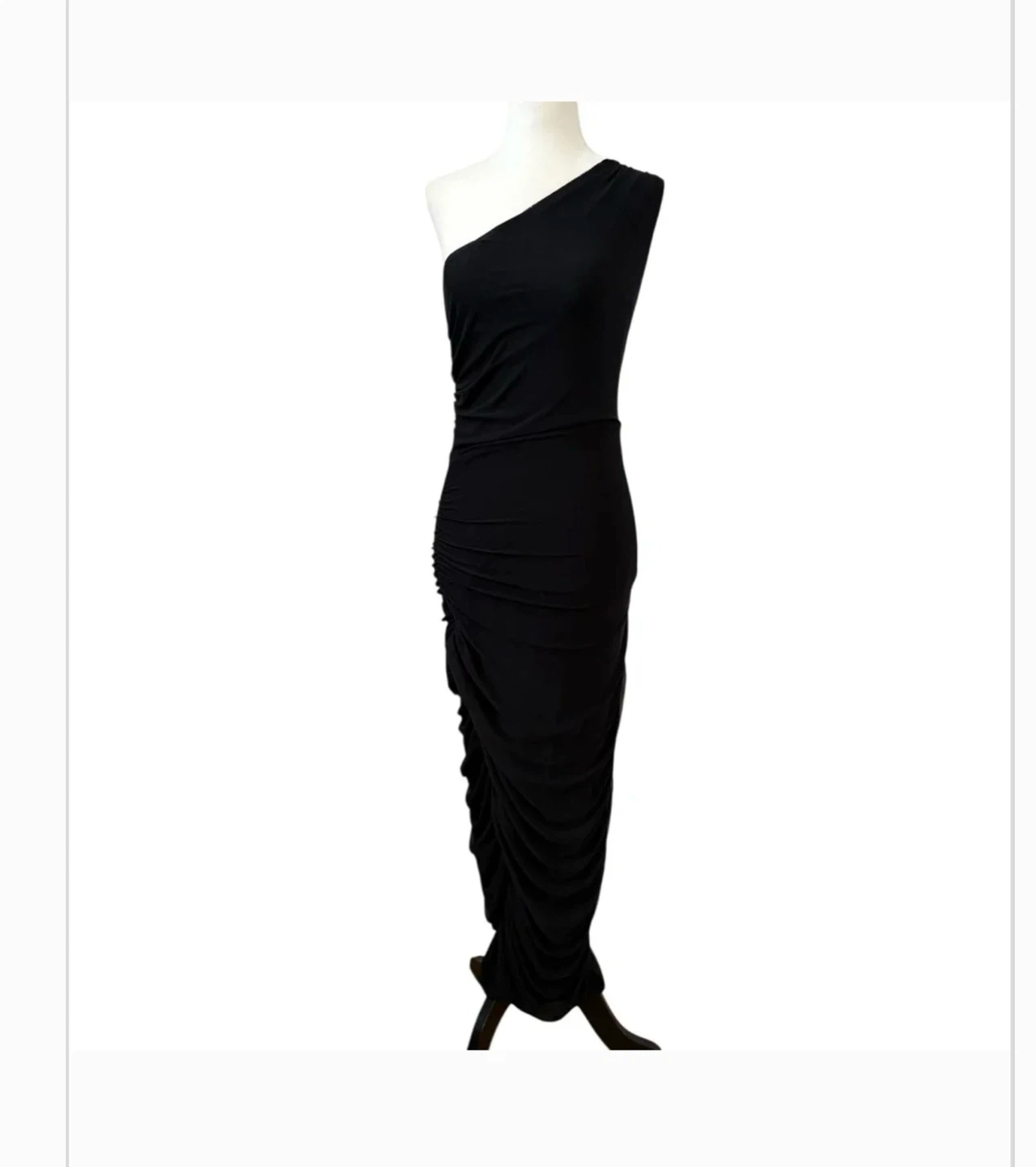 Women's classy Black One-Shoulder Ruched Maxi Dress - photo 2