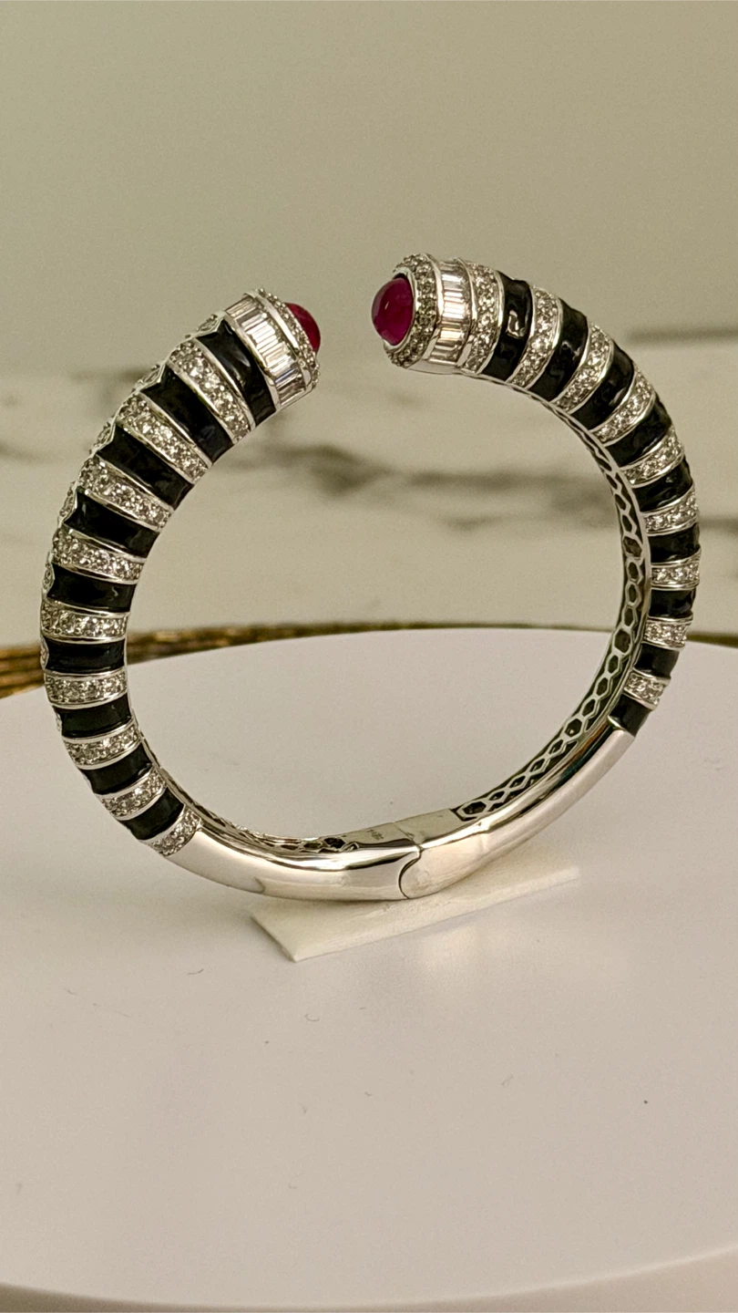 WG stamped bracelet with rubies and diamente crystal