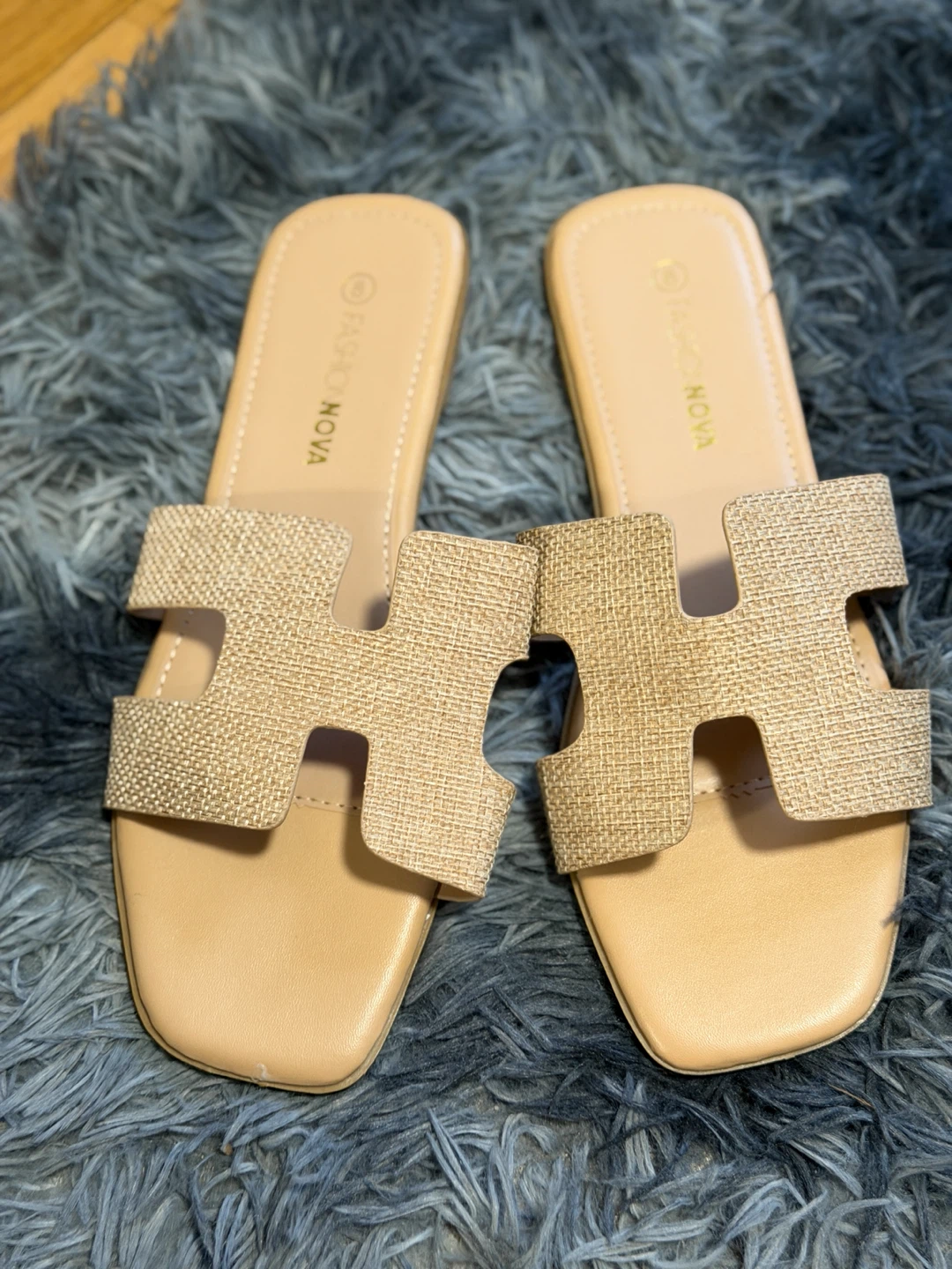 Fashion Nova Slide Sandals Tan H-Strap