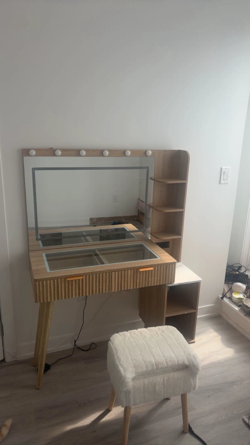 aesthetic modern Vanity Desk with Lighted Mirror and Stool - photo 2