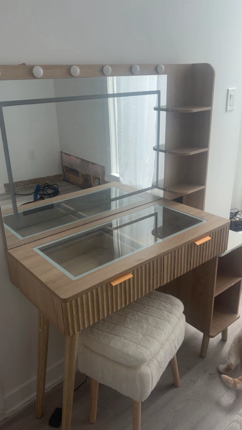 aesthetic modern Vanity Desk with Lighted Mirror and Stool - photo 3