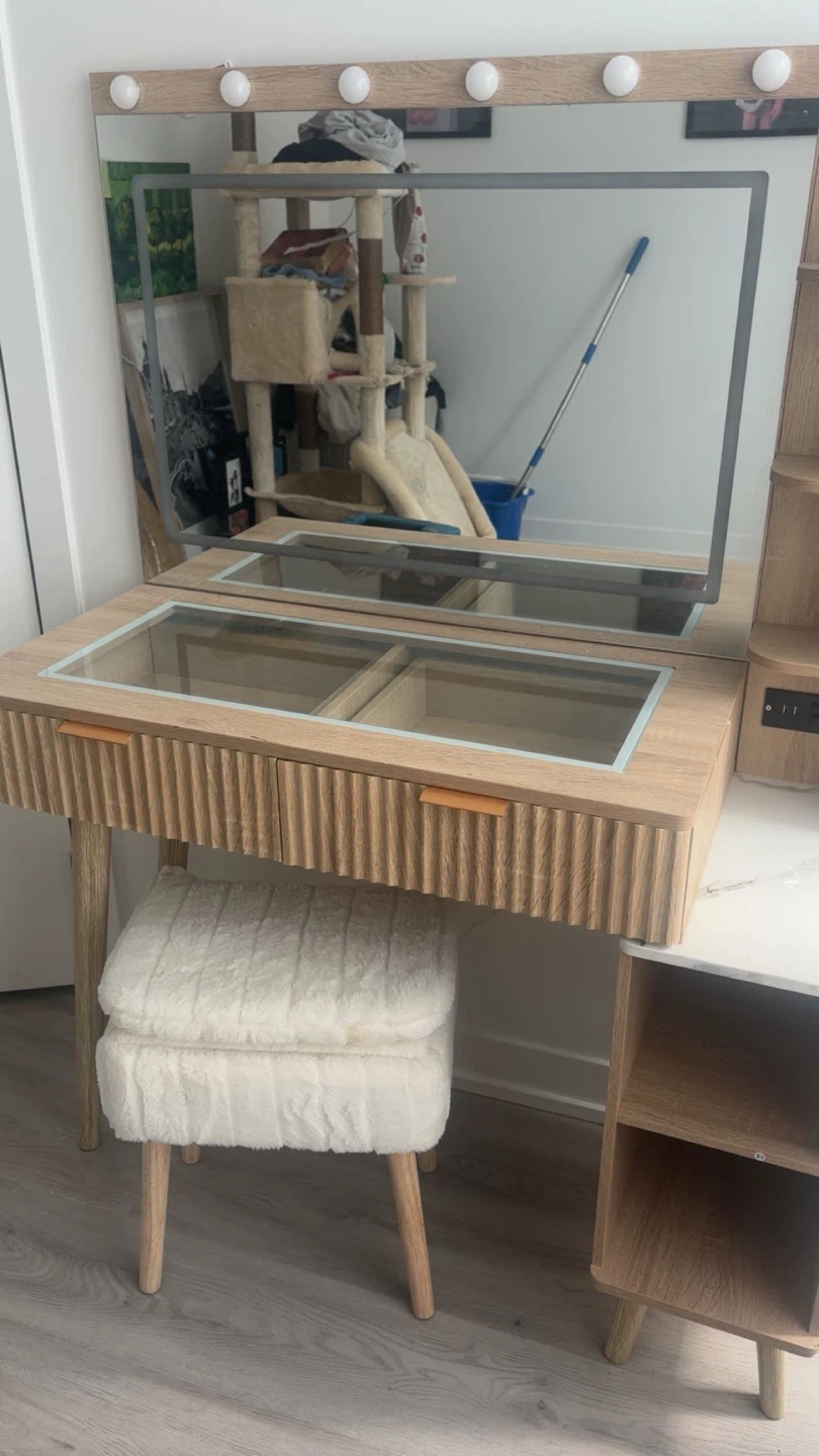 aesthetic modern Vanity Desk with Lighted Mirror and Stool - photo 4