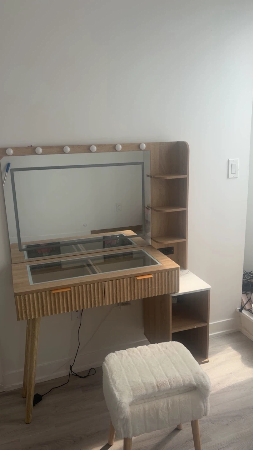 aesthetic modern Vanity Desk with Lighted Mirror and Stool - photo 5