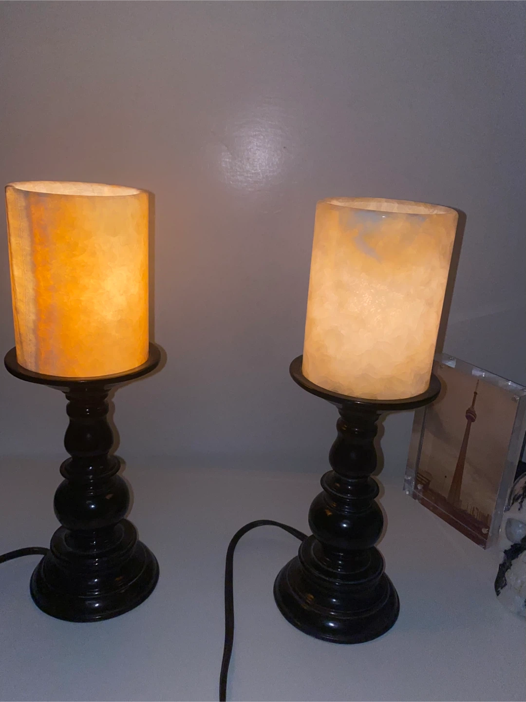 Pair of Onyx Candle Lamps
