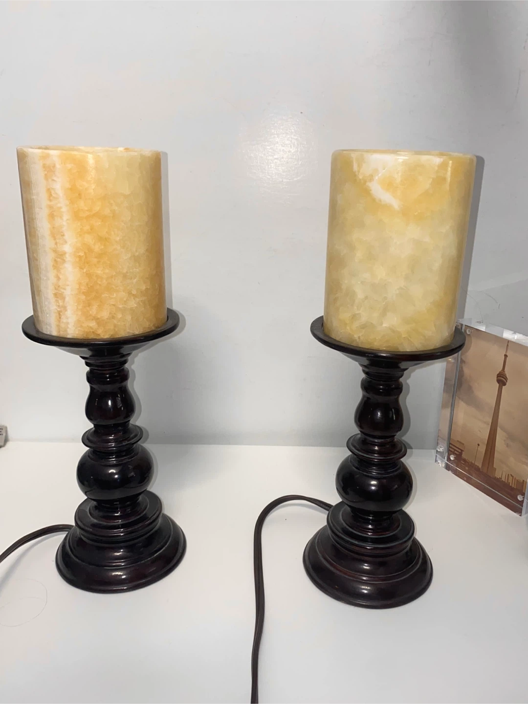 Pair of Onyx Candle Lamps - photo 3