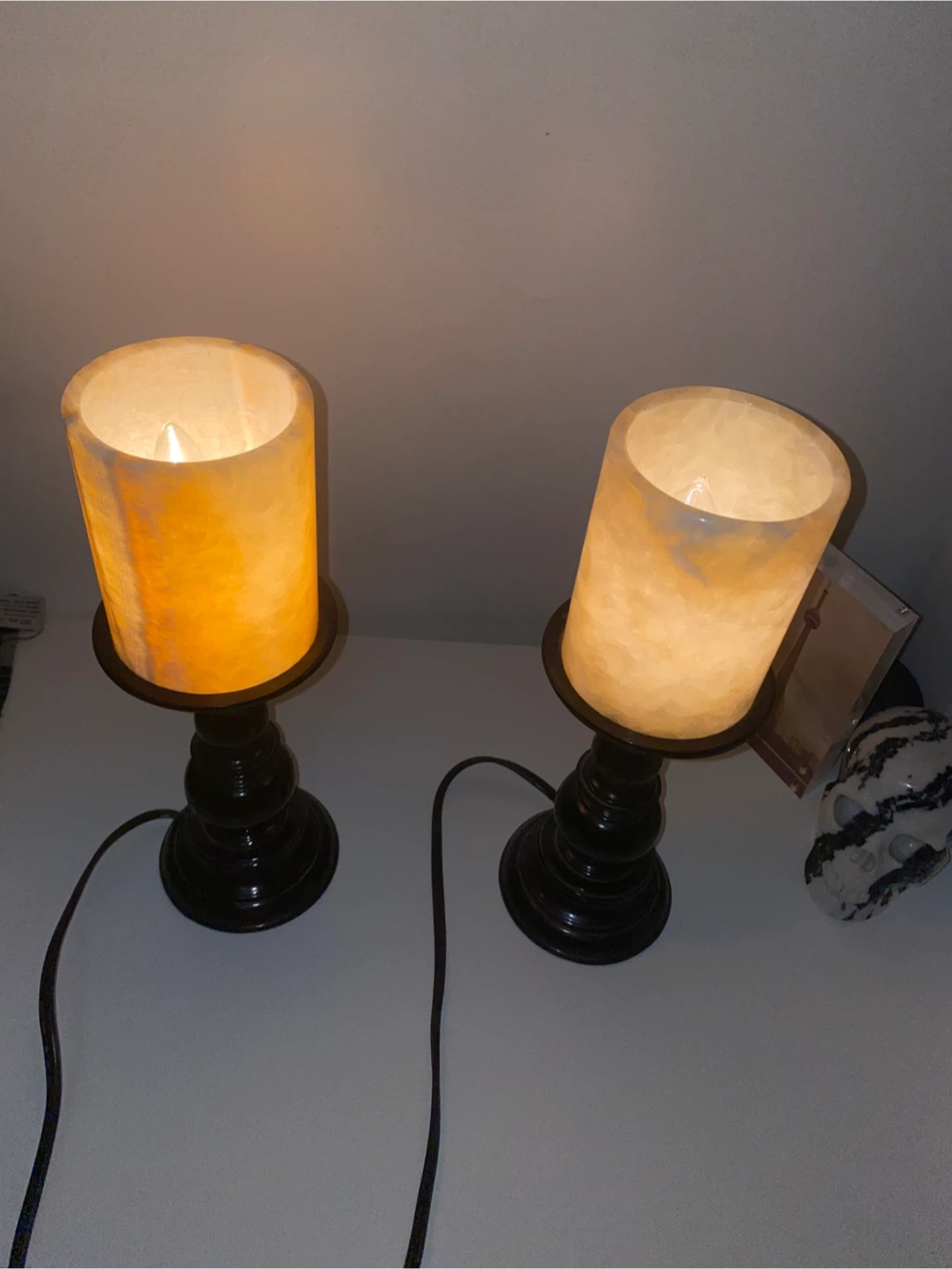 Pair of Onyx Candle Lamps - photo 2