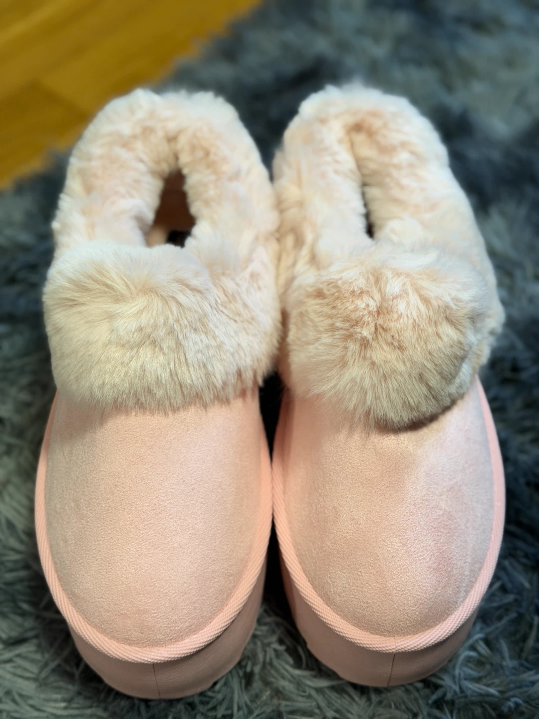 Pink Faux Fur Platform Slippers