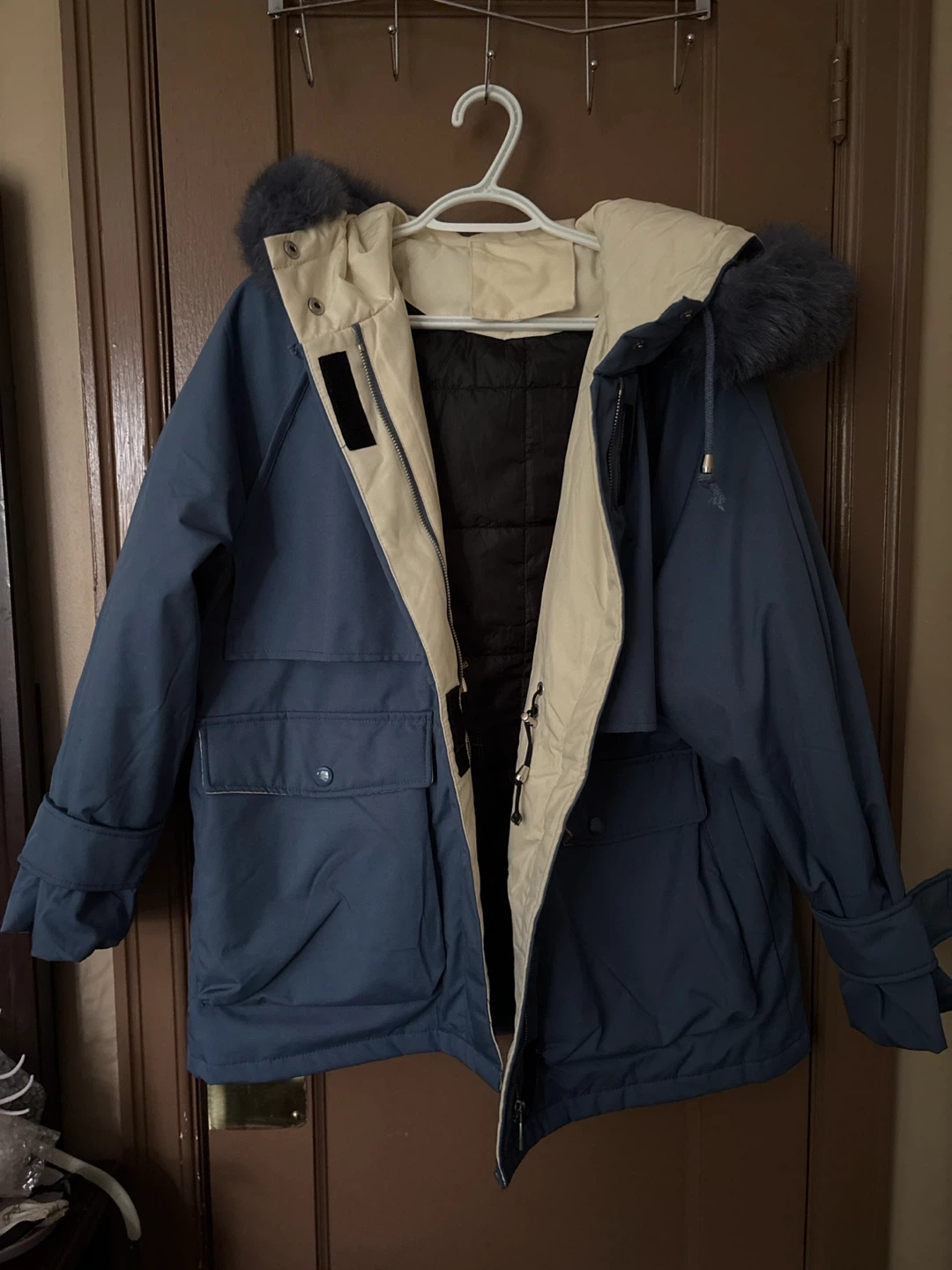 Blue Parka with Fur Hood