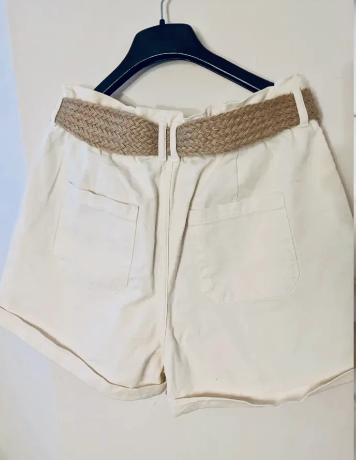 Zara cream beige Shorts with Belt Size 12 - photo 2
