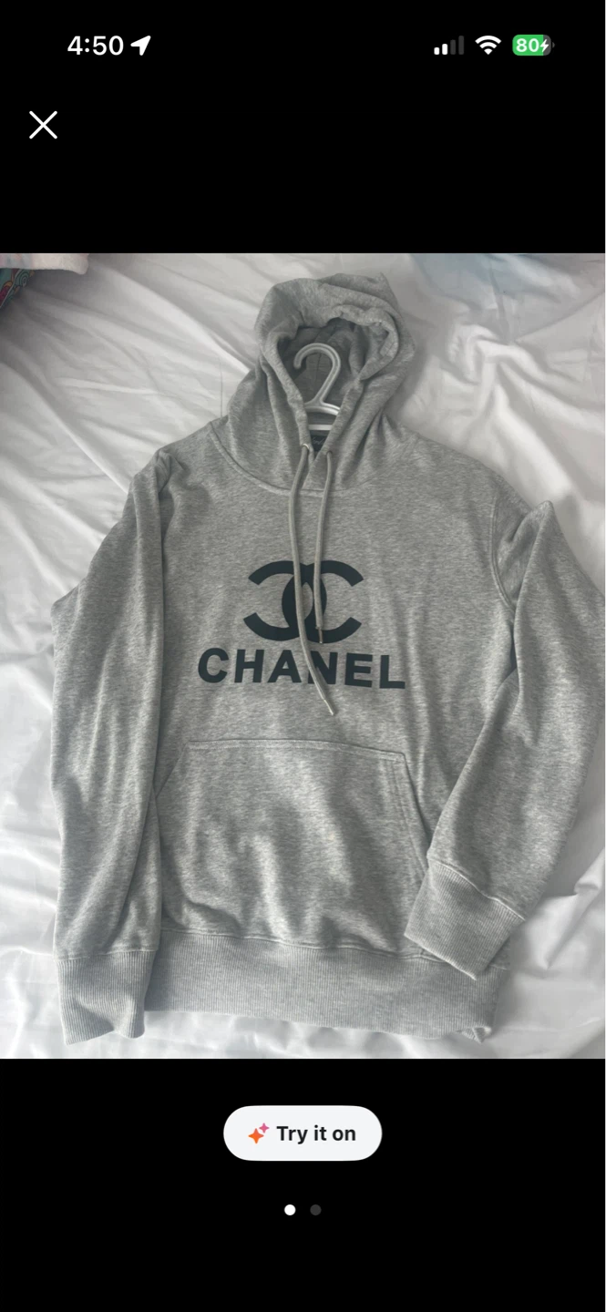 Grey Chanel Logo Hoodie