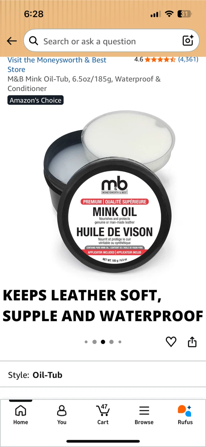 M&B Mink Oil-Tub 6.5oz Waterproof & Conditioner