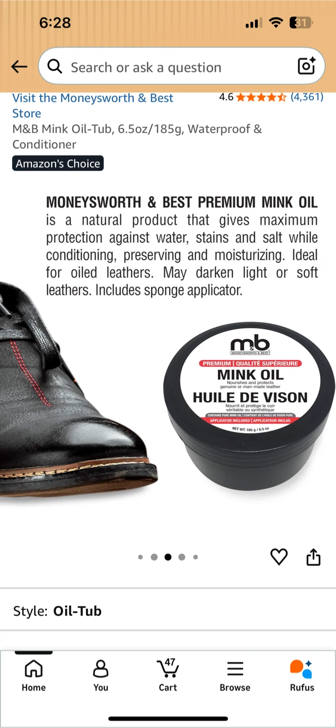 M&B Mink Oil-Tub 6.5oz Waterproof & Conditioner - photo 2