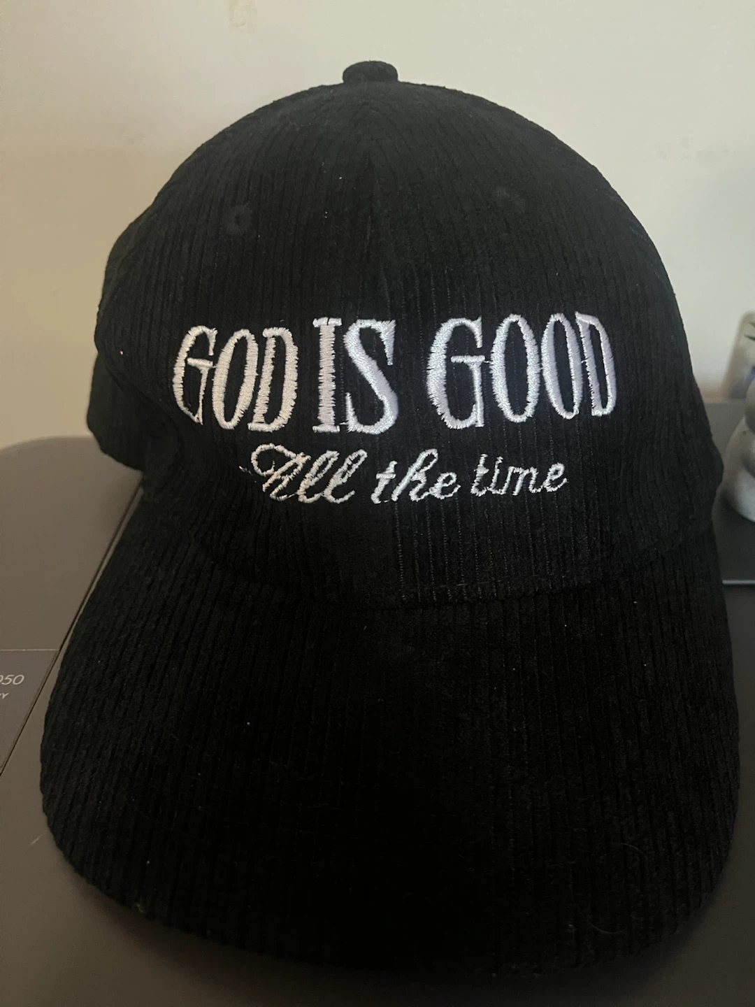 Black Corduroy Baseball Cap - God is Good