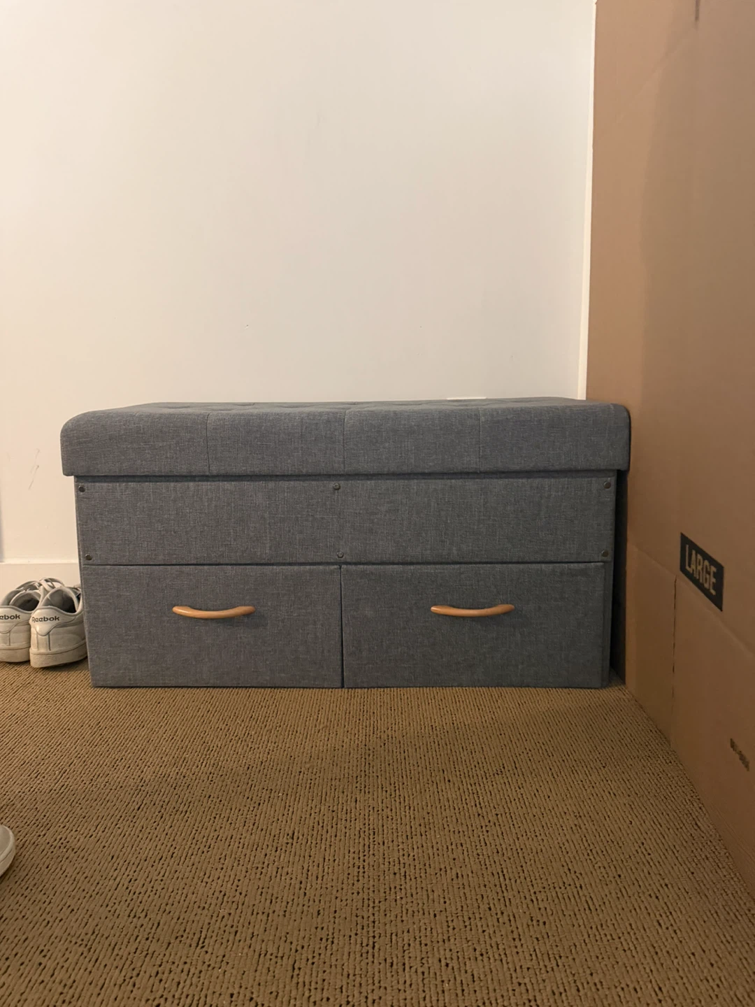 Grey Fabric Storage Ottoman Bench with Drawers
