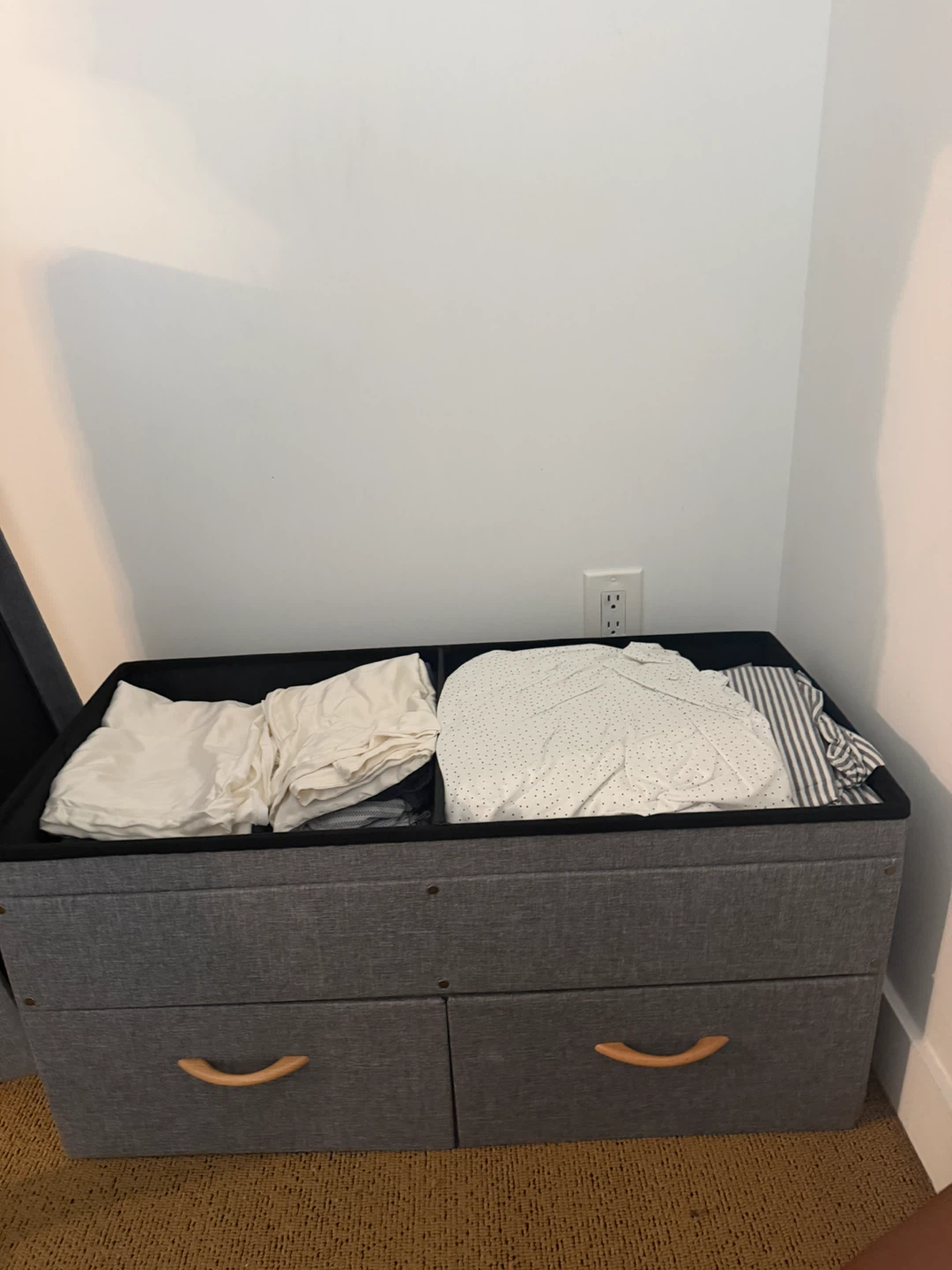 Grey Fabric Storage Ottoman Bench with Drawers - photo 2