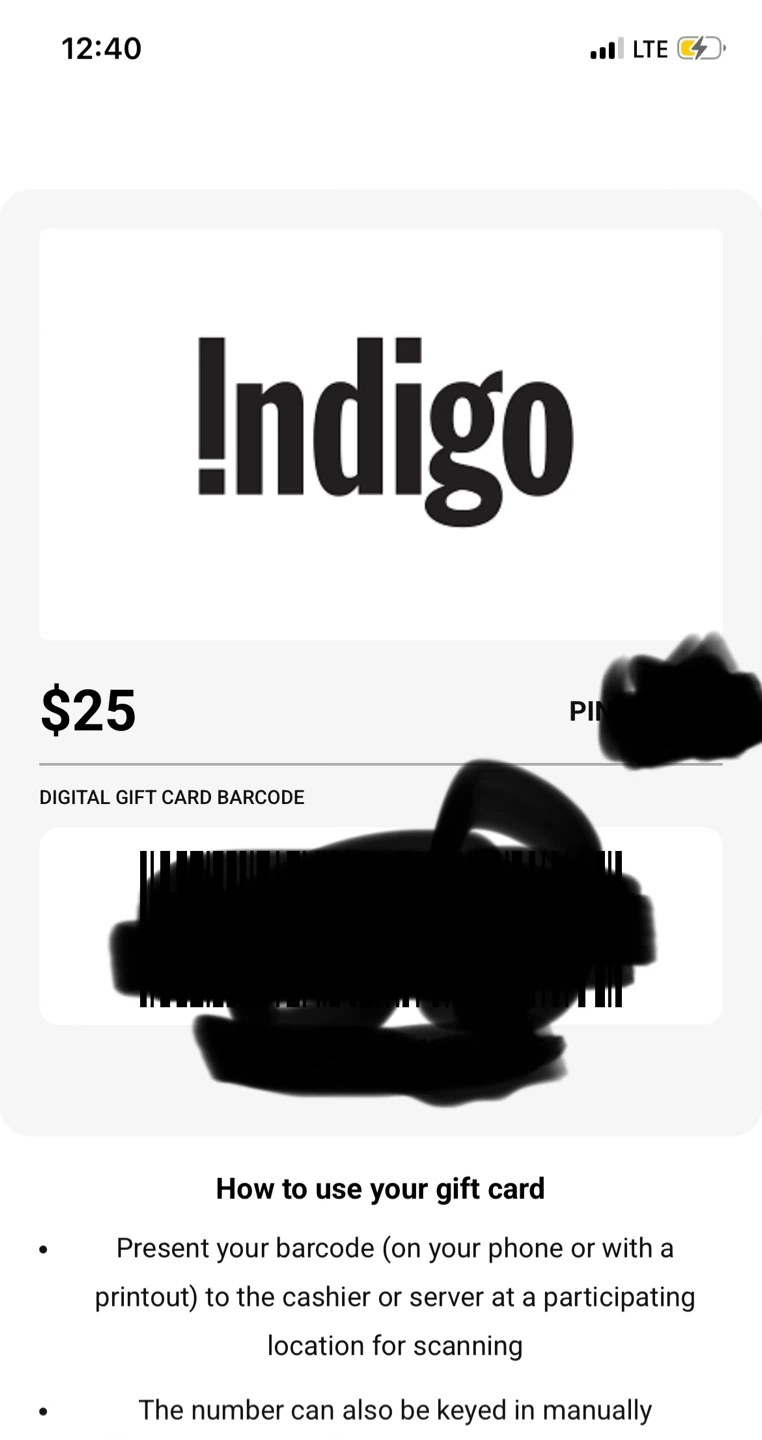 $25 Indigo Digital Gift Card