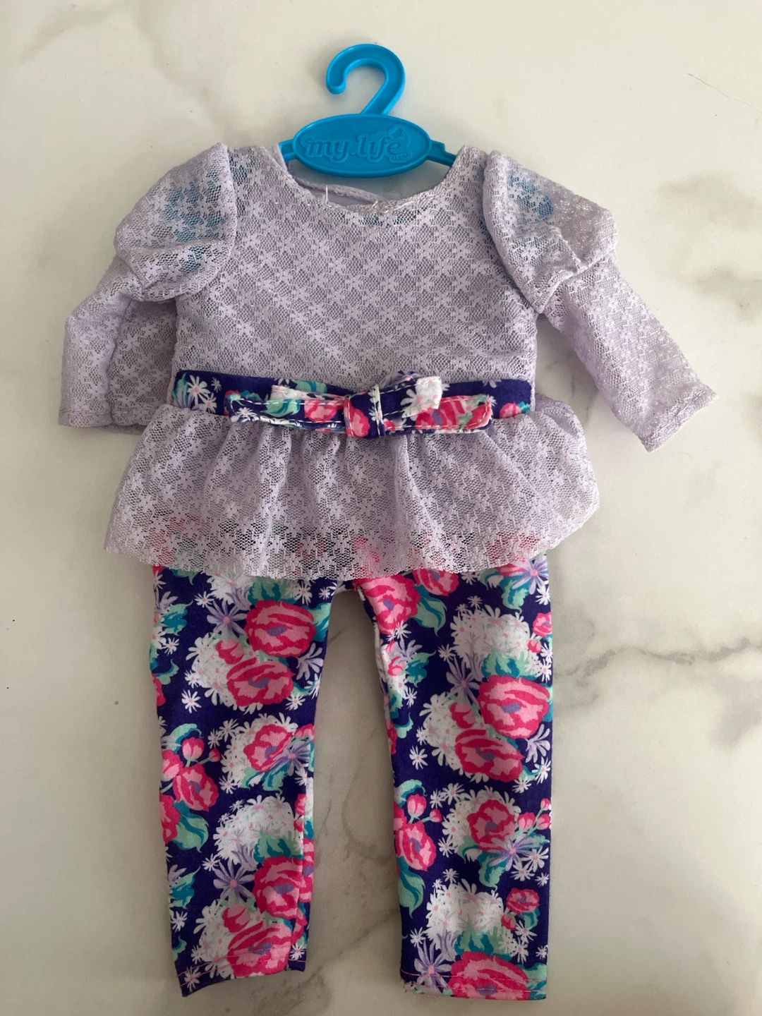 My Life As Doll Clothes Outfit Purple Lace Top Floral Leggings