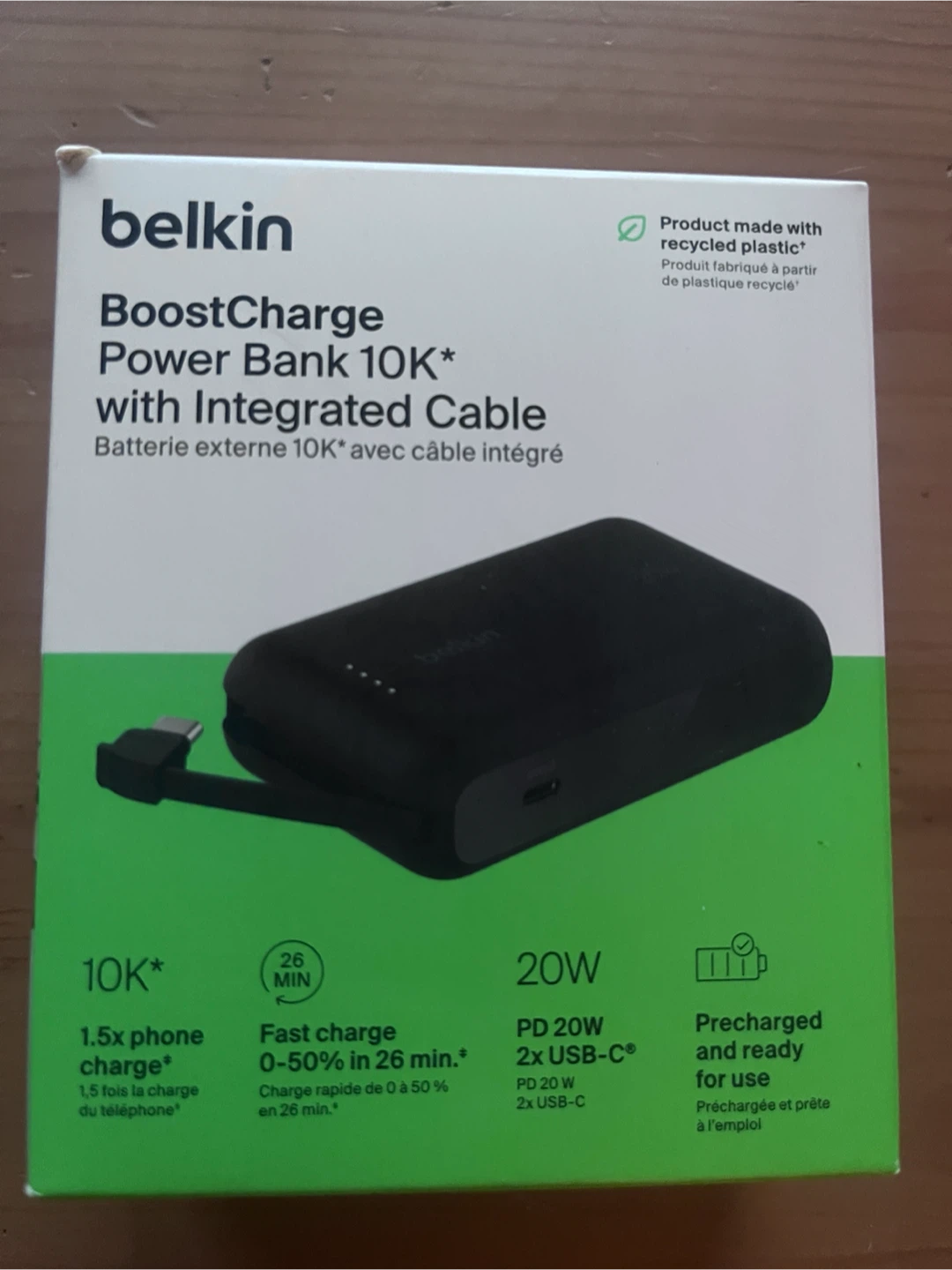 Belkin BoostCharge Power Bank 10K with Integrated Cable