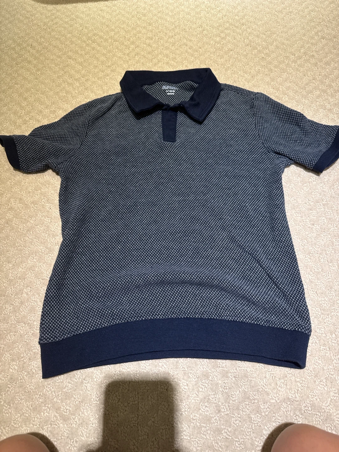 Old Navy Navy Blue Patterned Polo Shirt L (10-12)