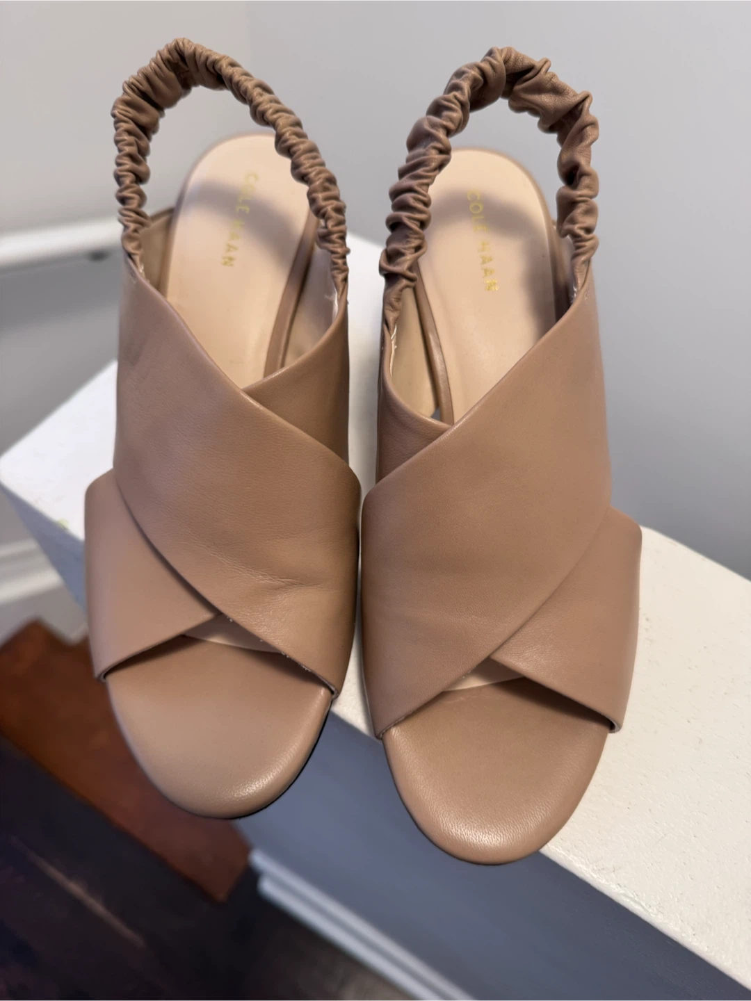 Cole Haan Tan Leather Slingback Block Heels - Size 8B - photo 3
