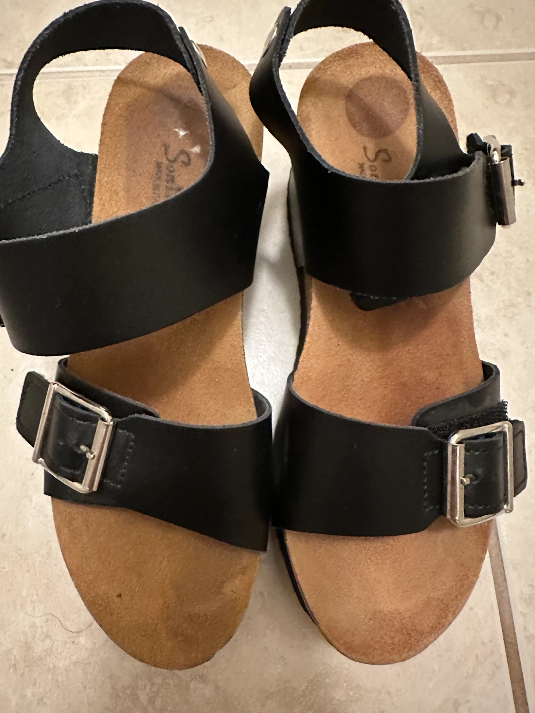 Sonia C. Black Leather Wedge Sandals