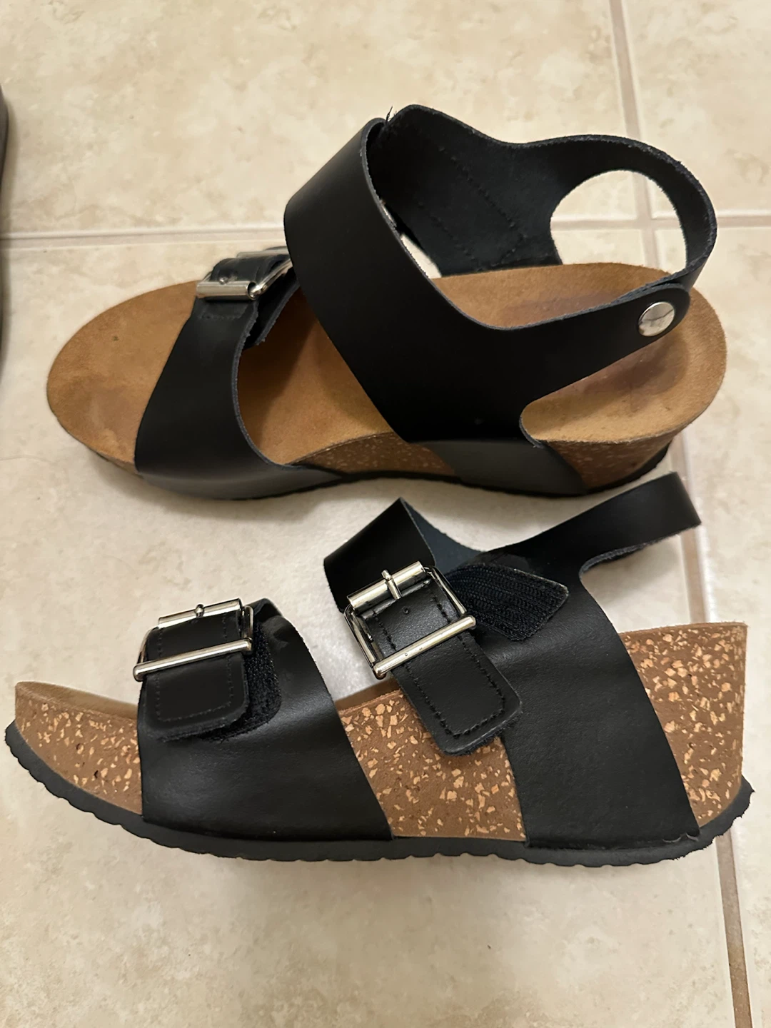 Sonia C. Black Leather Wedge Sandals - photo 4