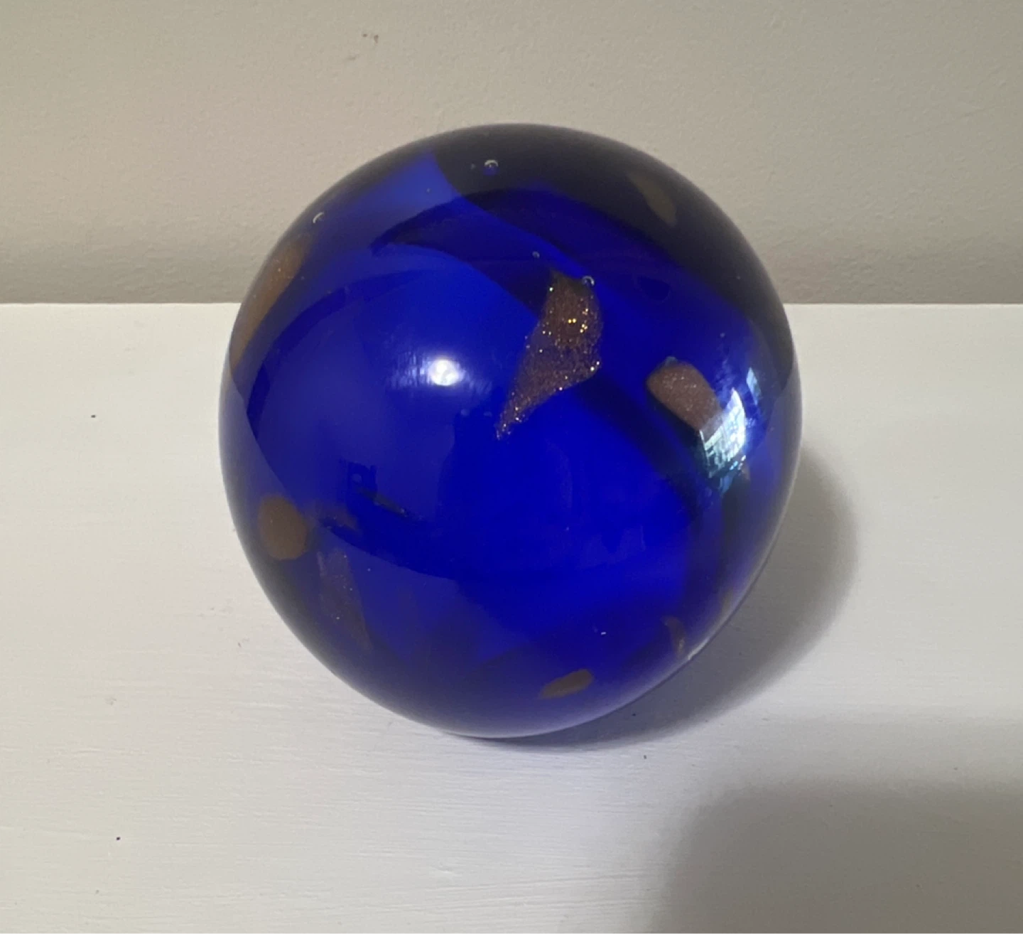 3.5" Vintage Cobalt Blue Art Glass Sphere Paperweight