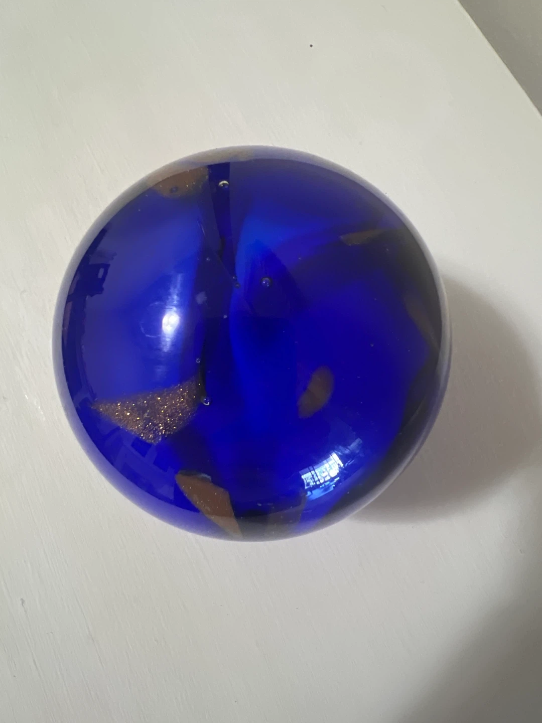 3.5" Vintage Cobalt Blue Art Glass Sphere Paperweight - photo 2